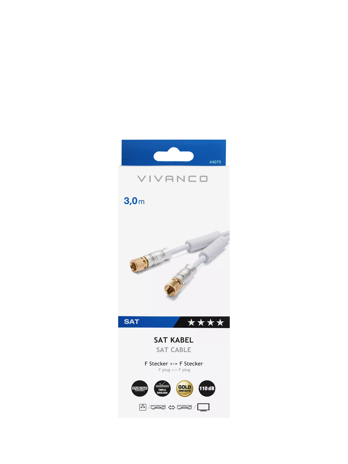 Vivanco satellite receiver connection cable 3m, imported from the UK