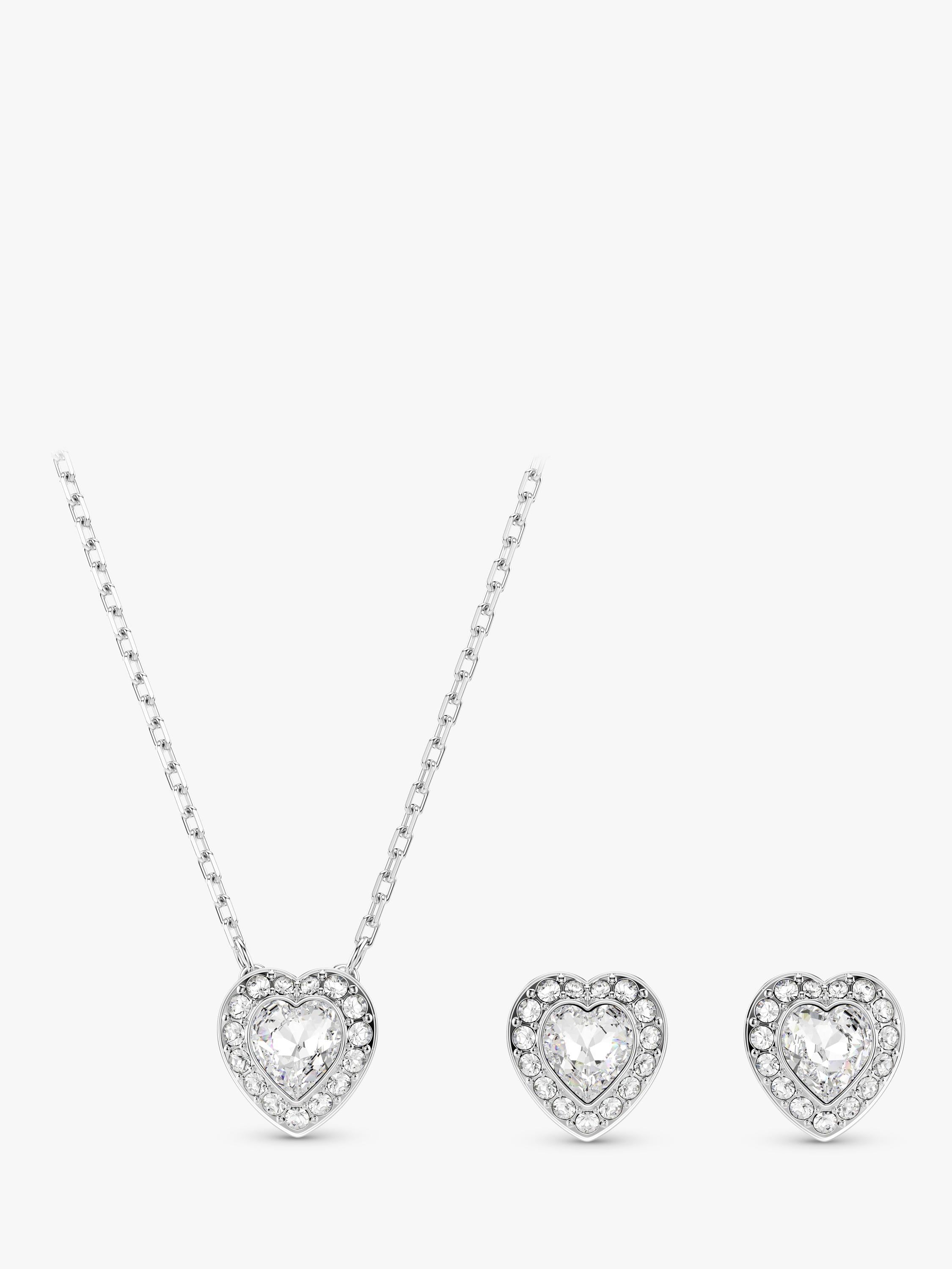 Swarovski crystal heart pendant and earrings set rhodium plated (British brand)