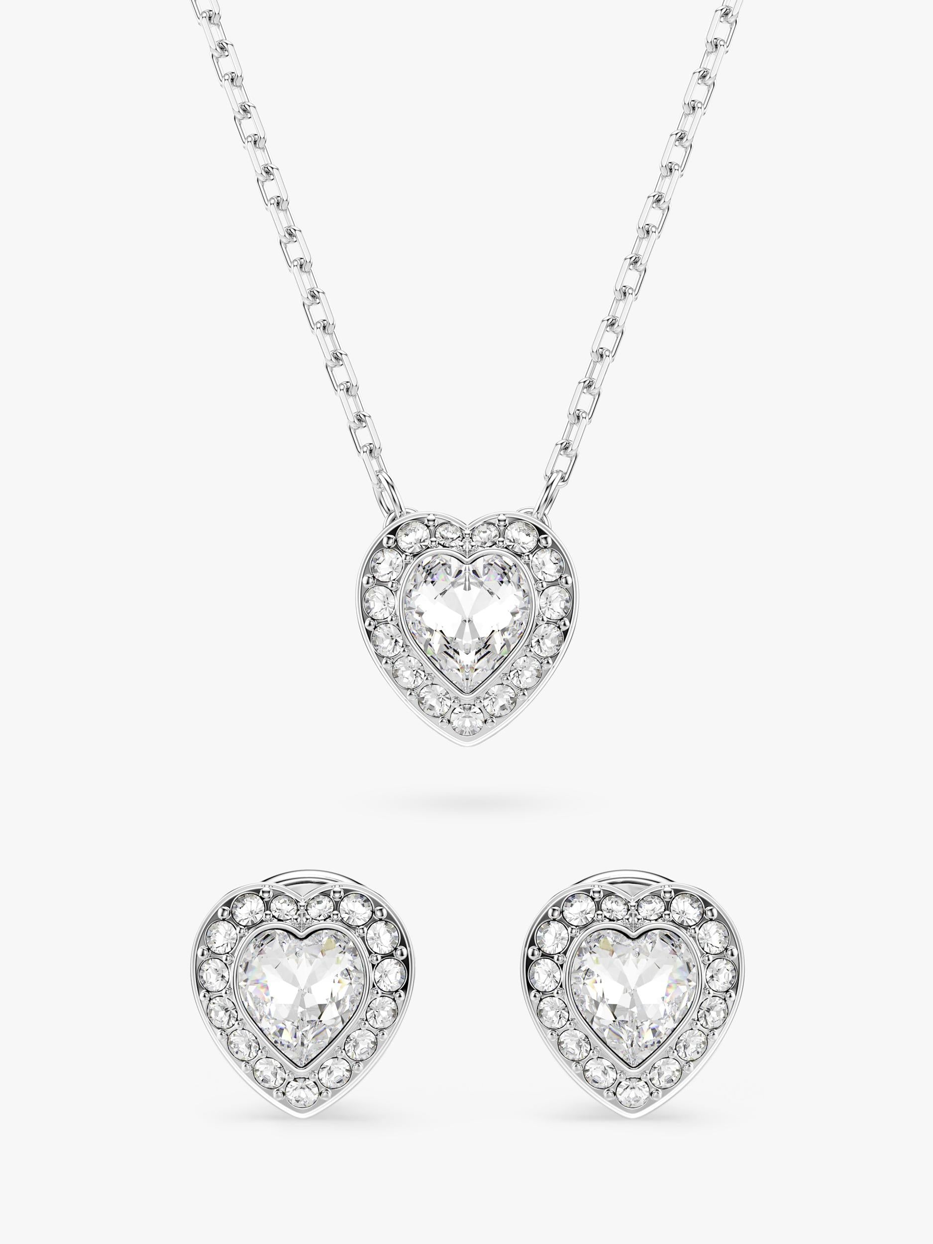 Swarovski crystal heart pendant and earrings set rhodium plated (British brand)