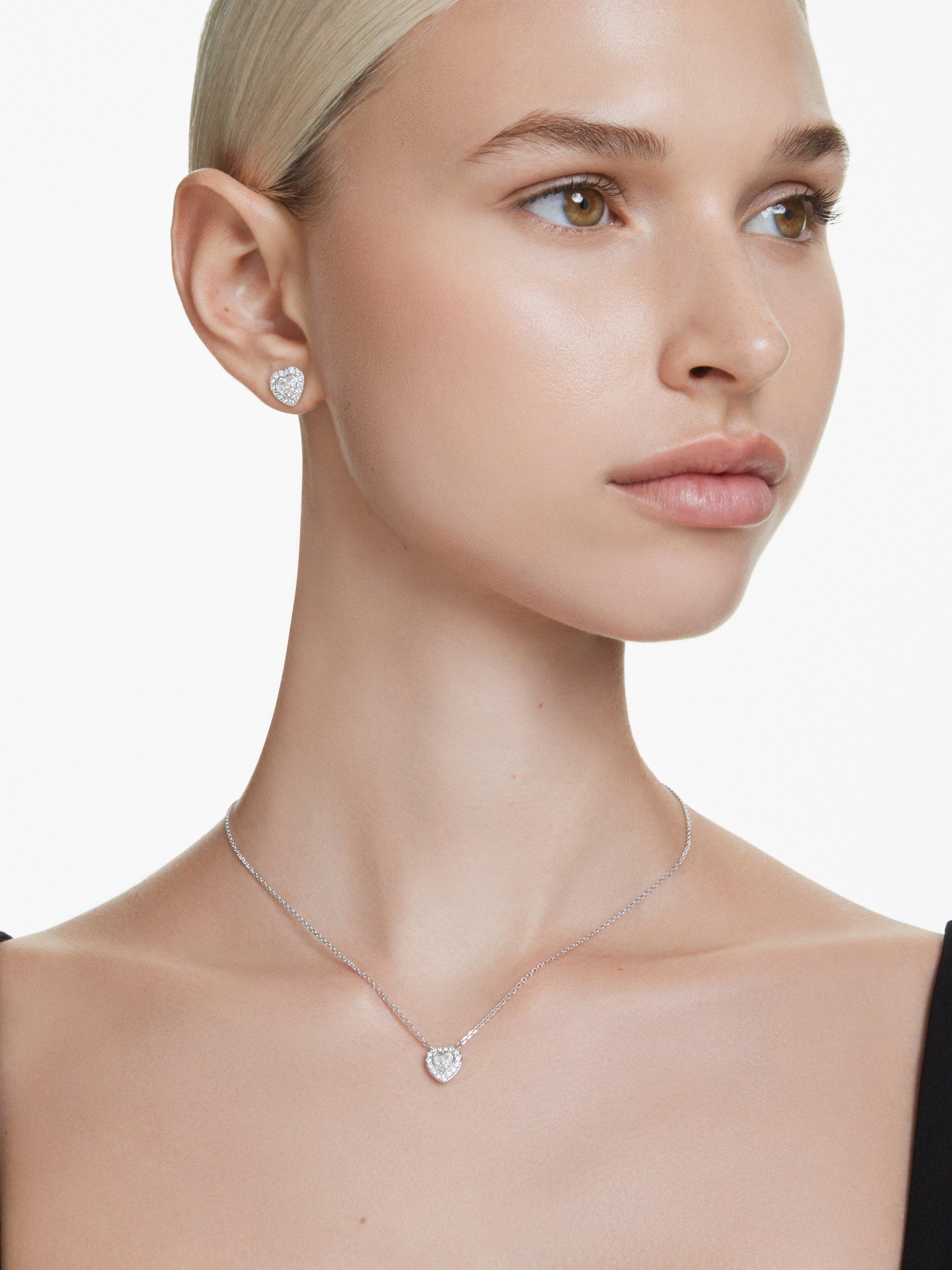Swarovski crystal heart pendant and earrings set rhodium plated (British brand)