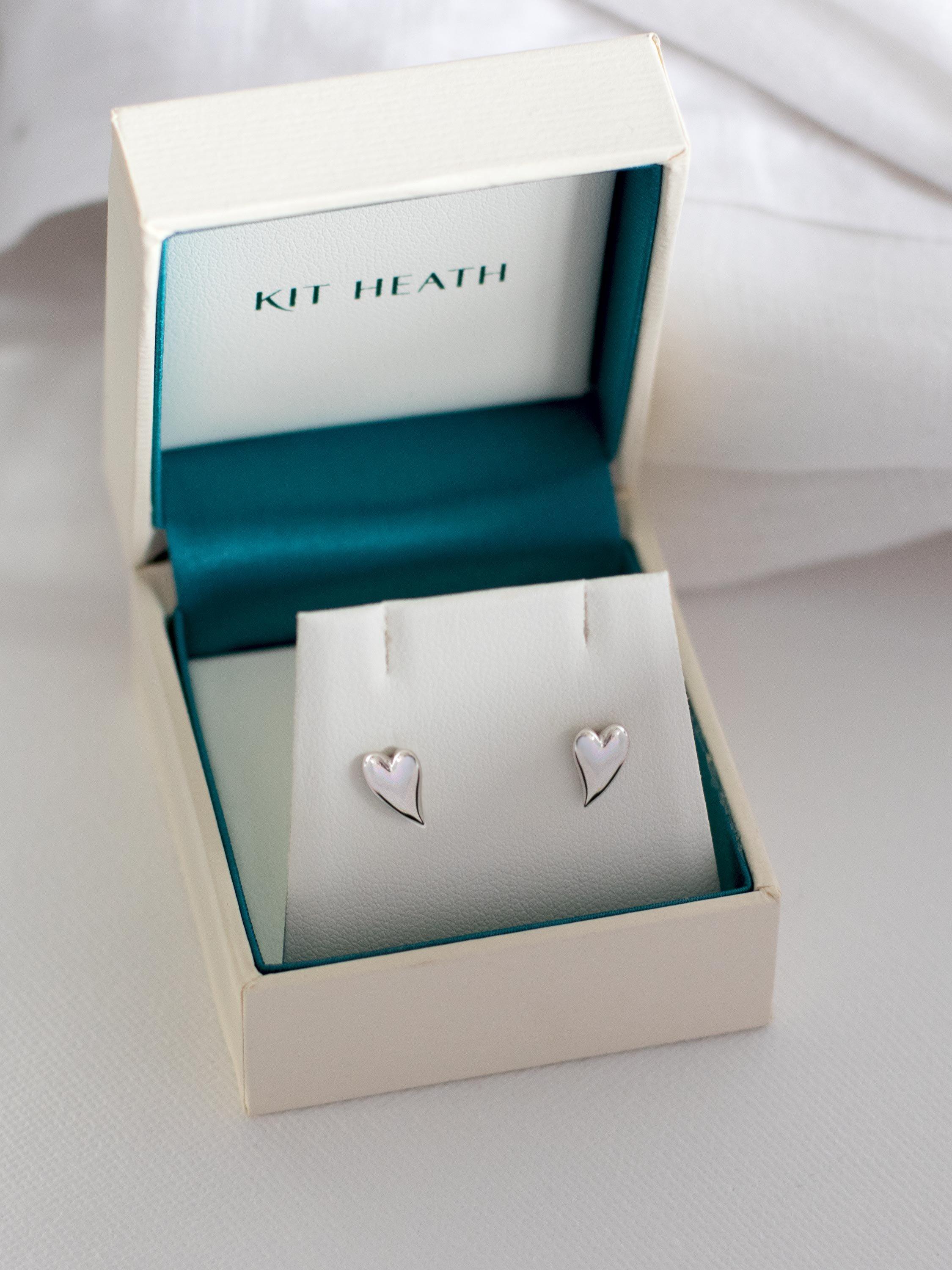 Kit Heath small heart stud earrings in silver, UK version