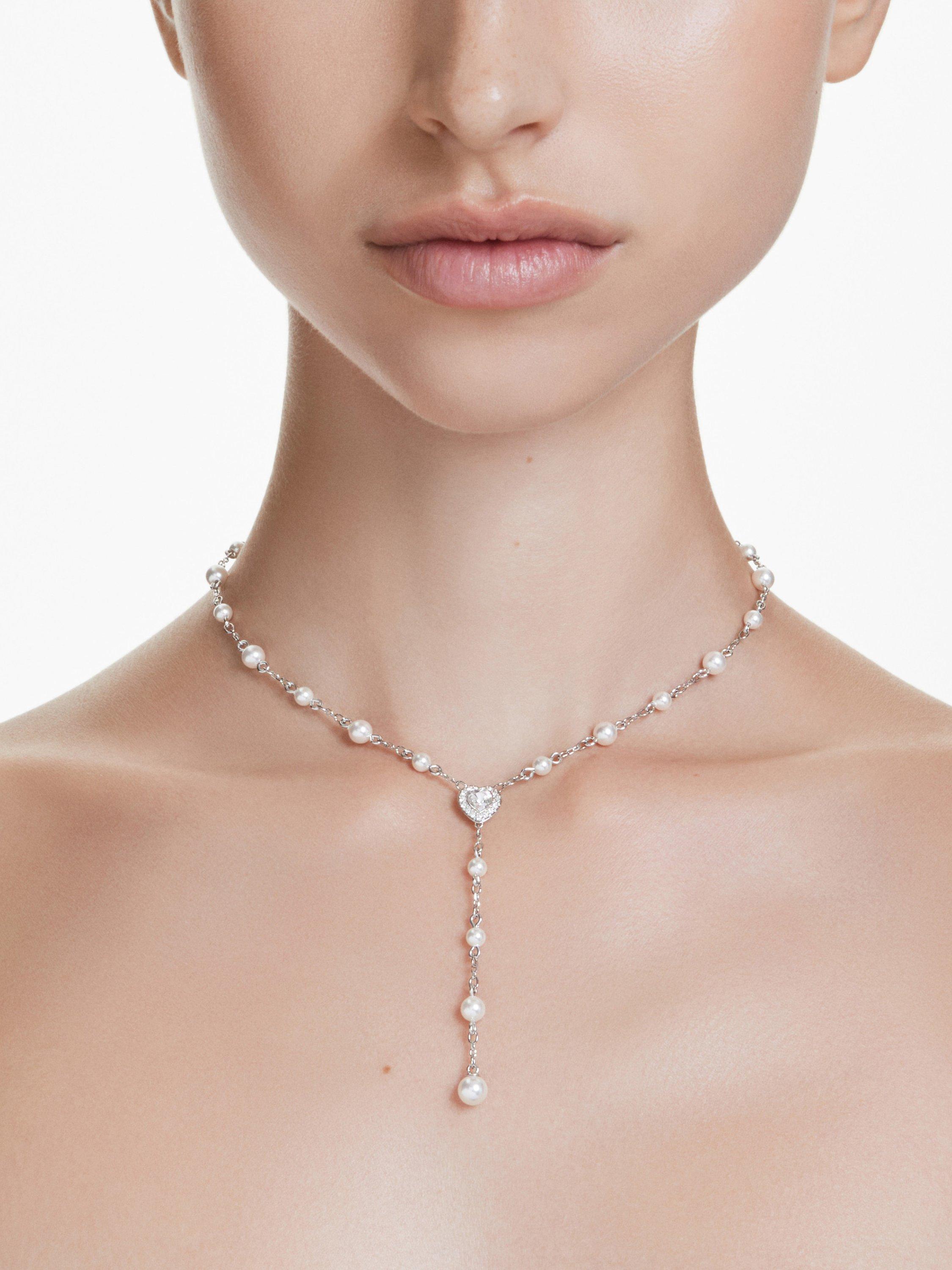 Swarovski crystal pearl heart necklace T-shaped pendant (British brand)