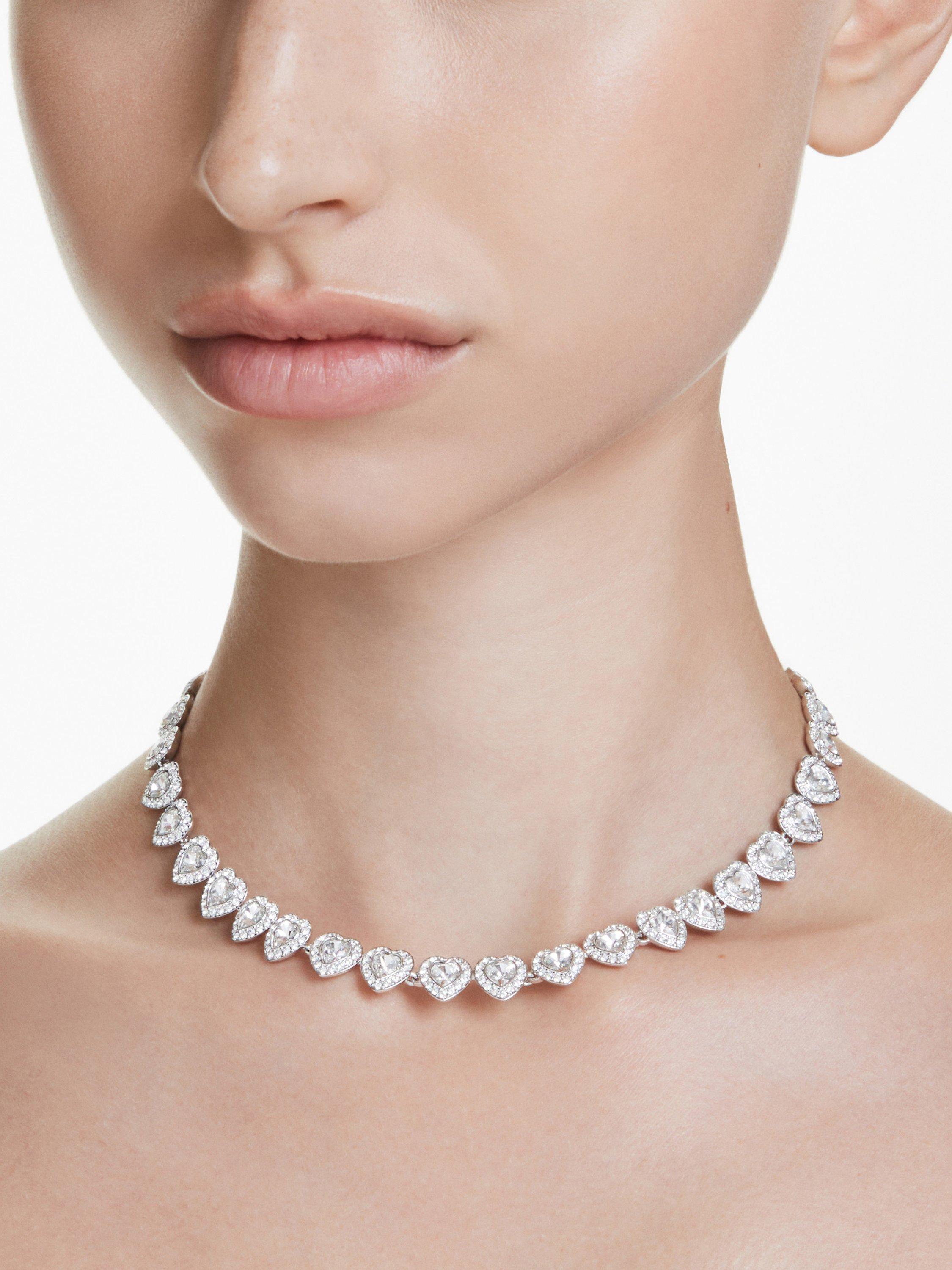 Swarovski crystal heart choker necklace with pavé halos (British brand)