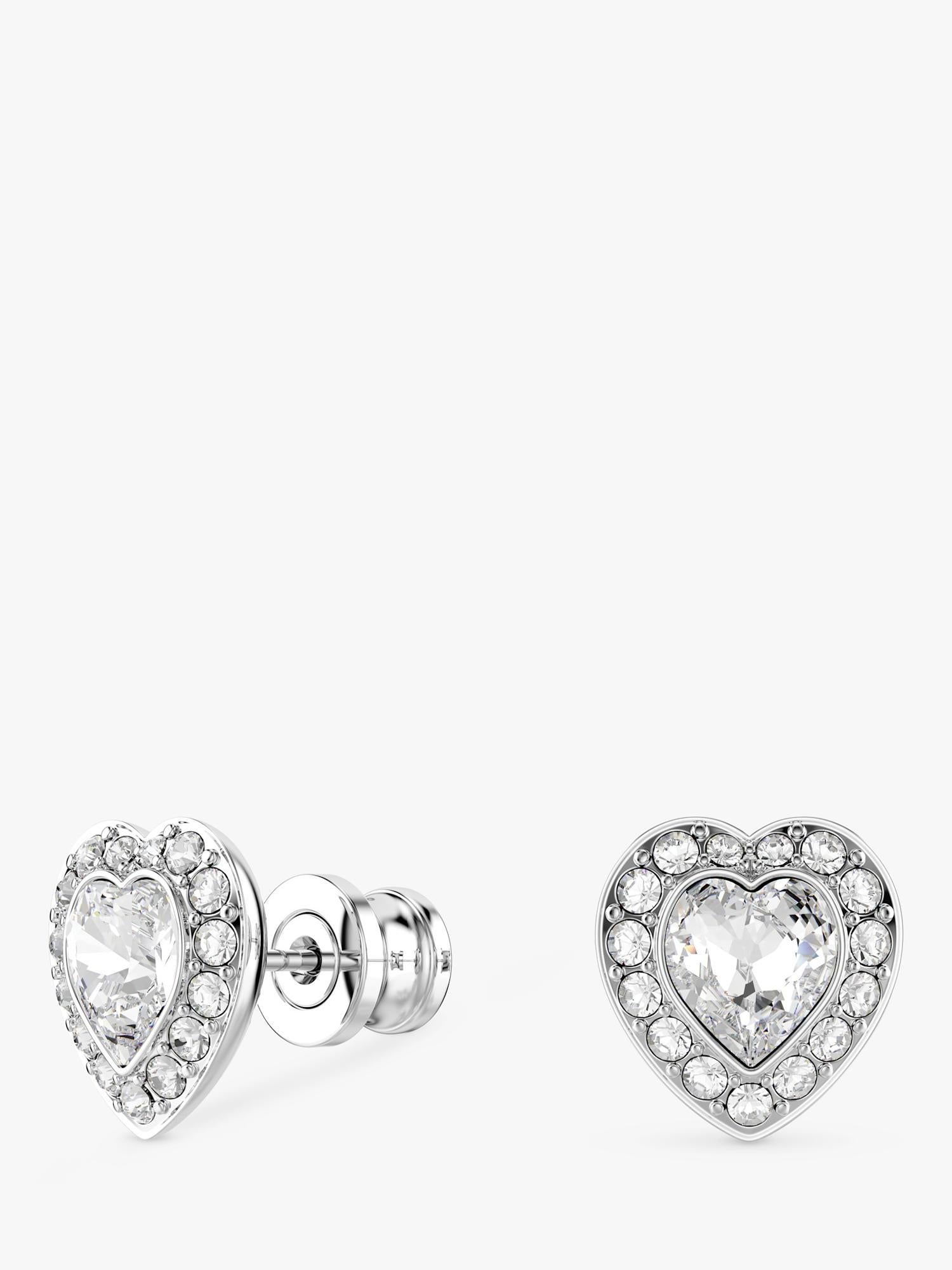 Swarovski crystal heart stud earrings rhodium plated 1cm, UK version