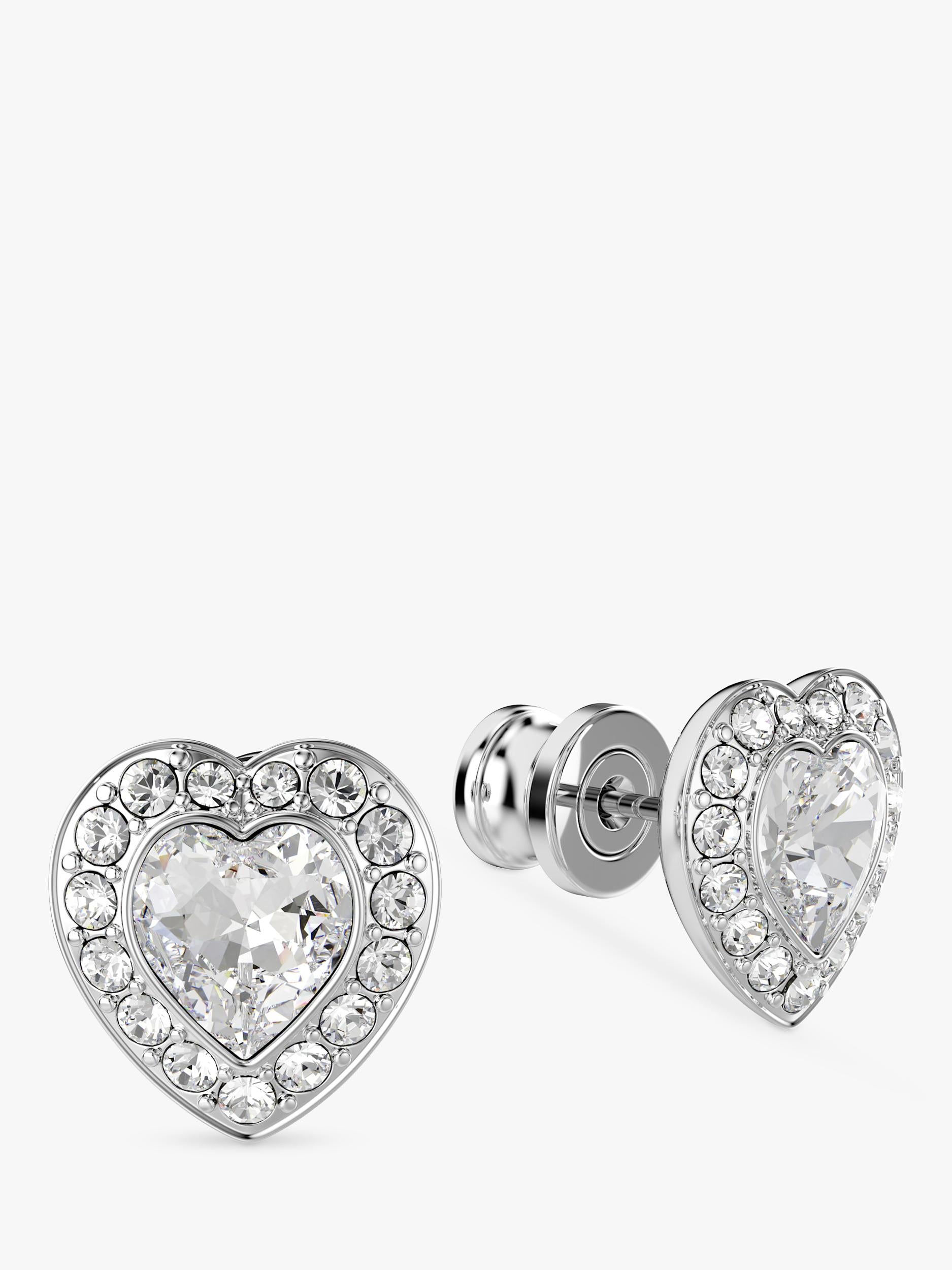 Swarovski crystal heart stud earrings rhodium plated 1cm, UK version