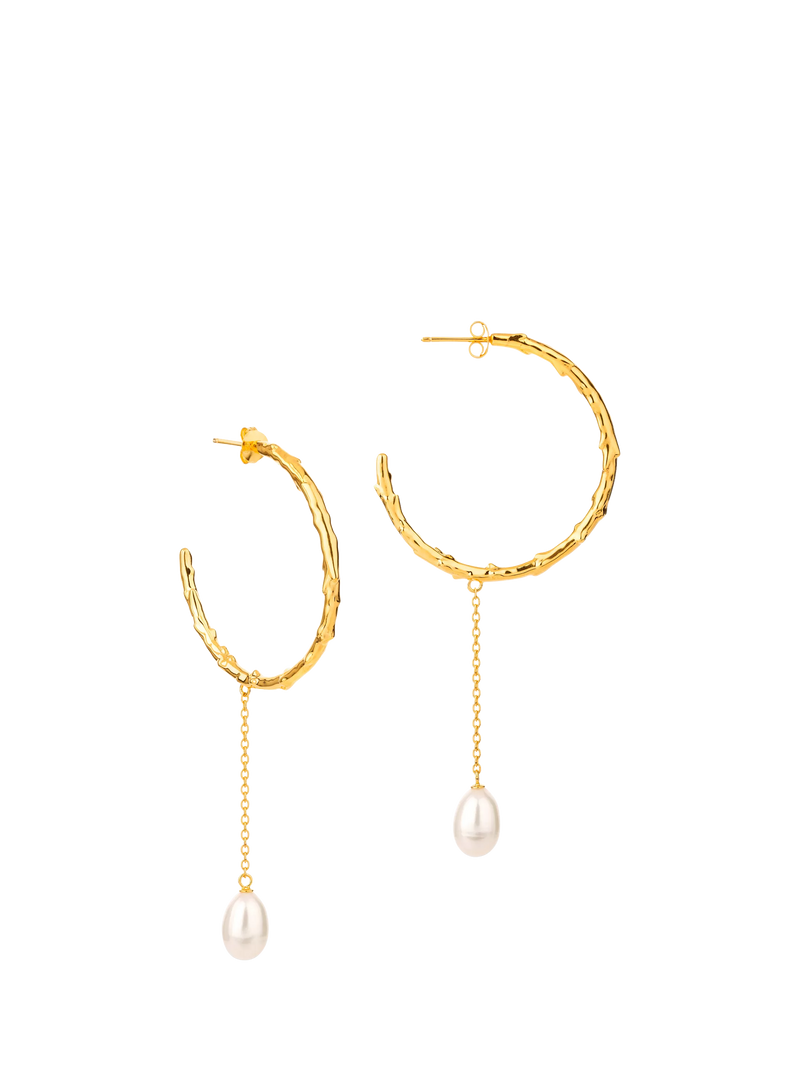 Claudia Bradby Reykjavik textured hoop earrings with pearl drop (British brand)