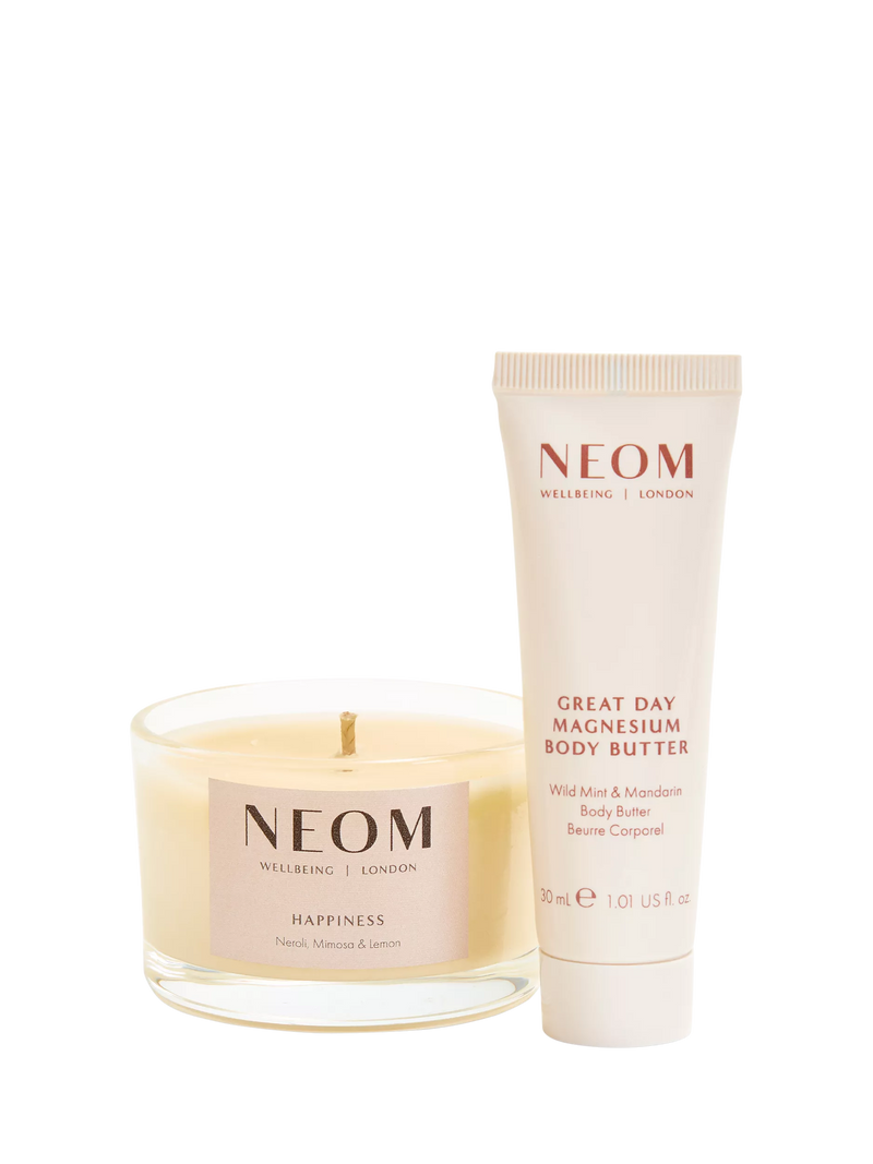 NEOM gift set with candle and body butter, imported from the UK