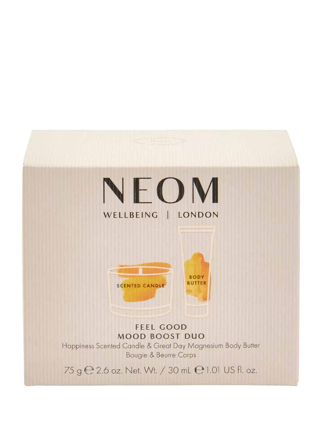 NEOM gift set with candle and body butter, imported from the UK
