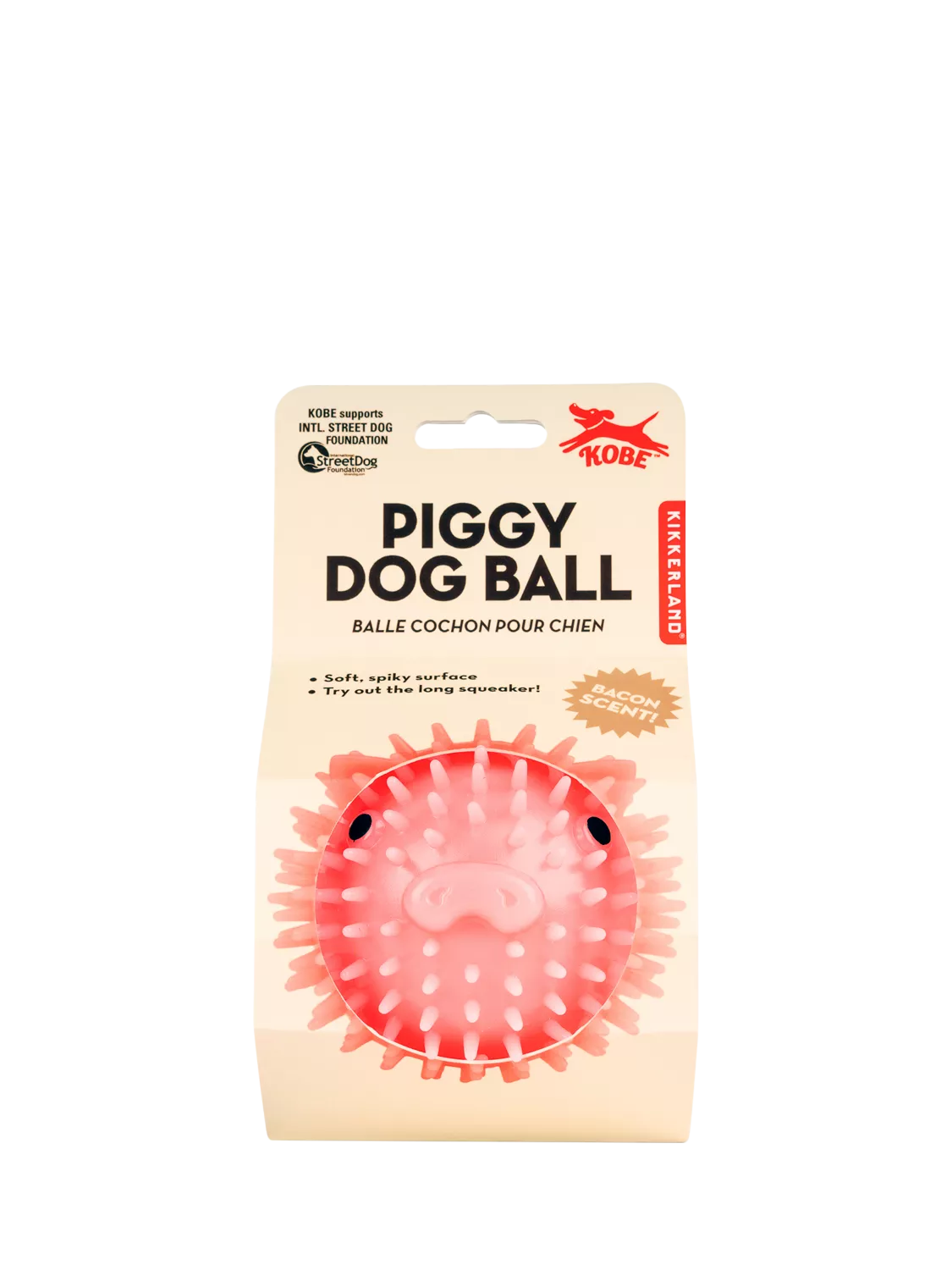 Kikkerland Kobe Piggy Dog Ball pink bacon-scented squeaky toy, imported from the UK