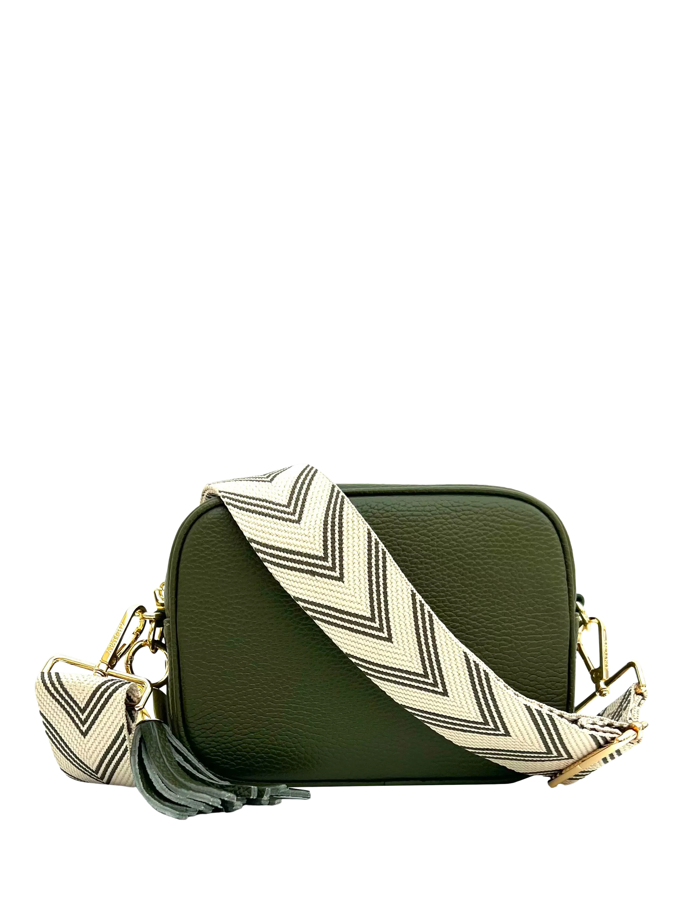 Apatchy London olive leather cross body bag with tassel (British brand)