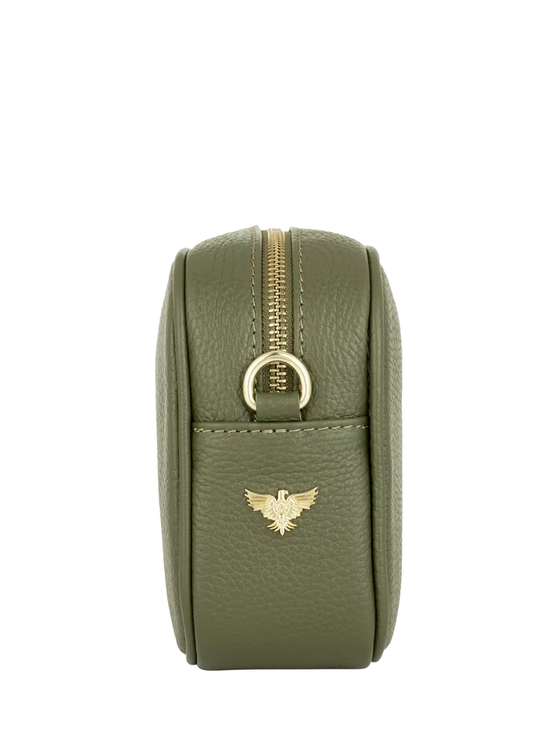 Apatchy London olive leather cross body bag with tassel (British brand)