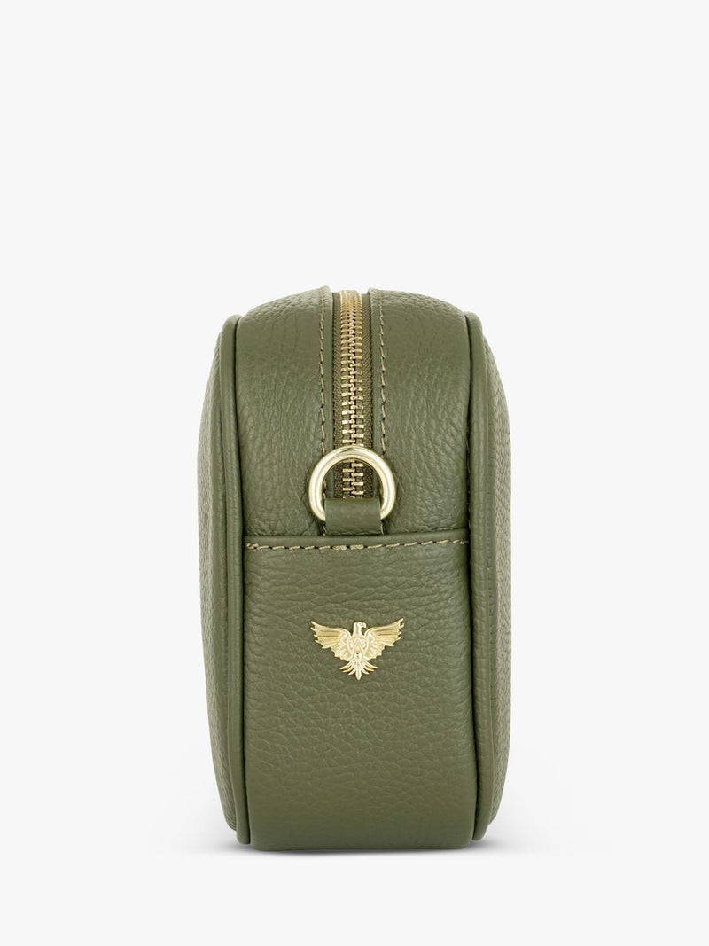 Apatchy London olive leather cross body bag with tassel (British brand)