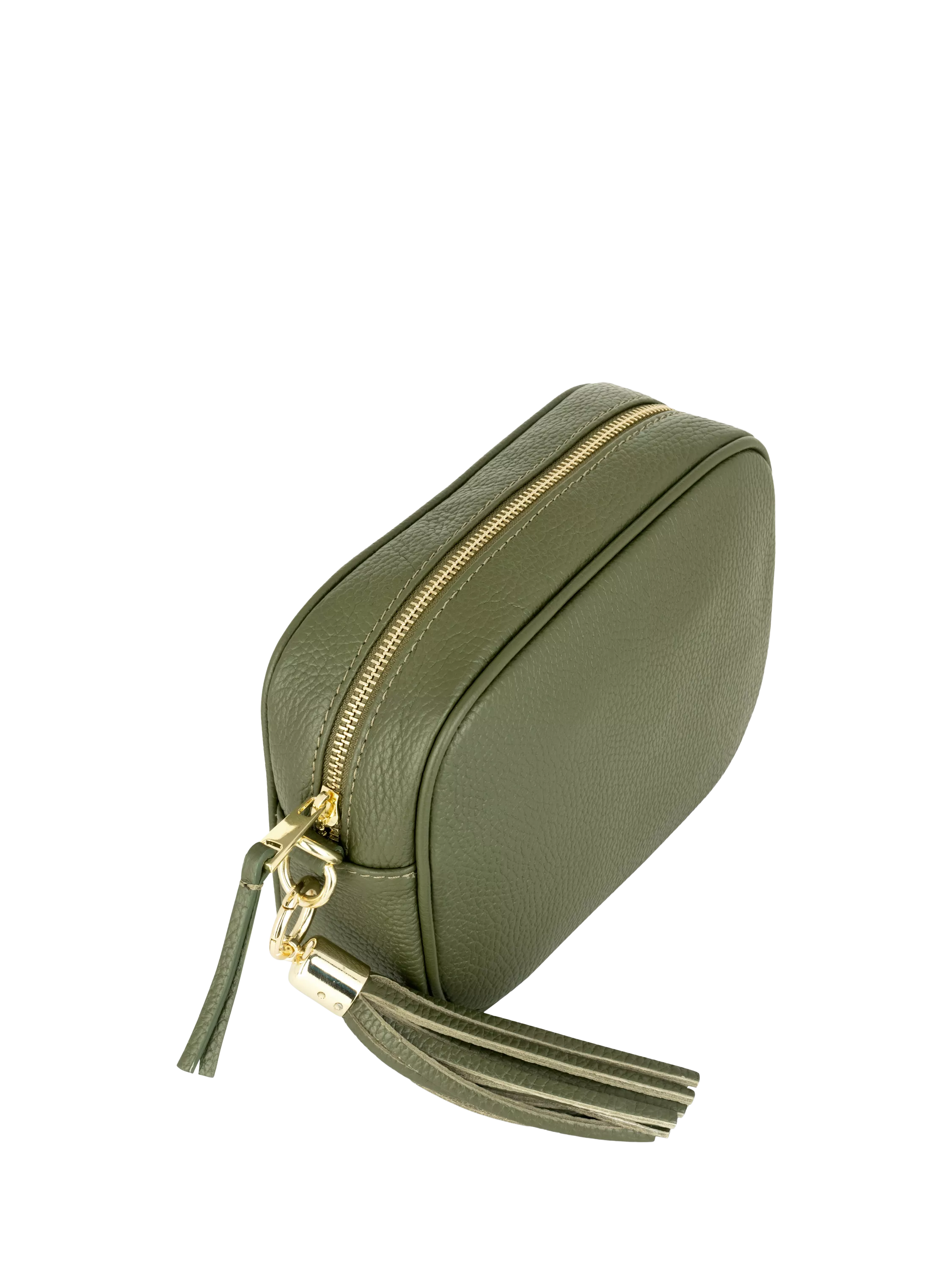 Apatchy London olive leather cross body bag with tassel (British brand)