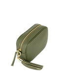 Apatchy London olive leather cross body bag with tassel (British brand)