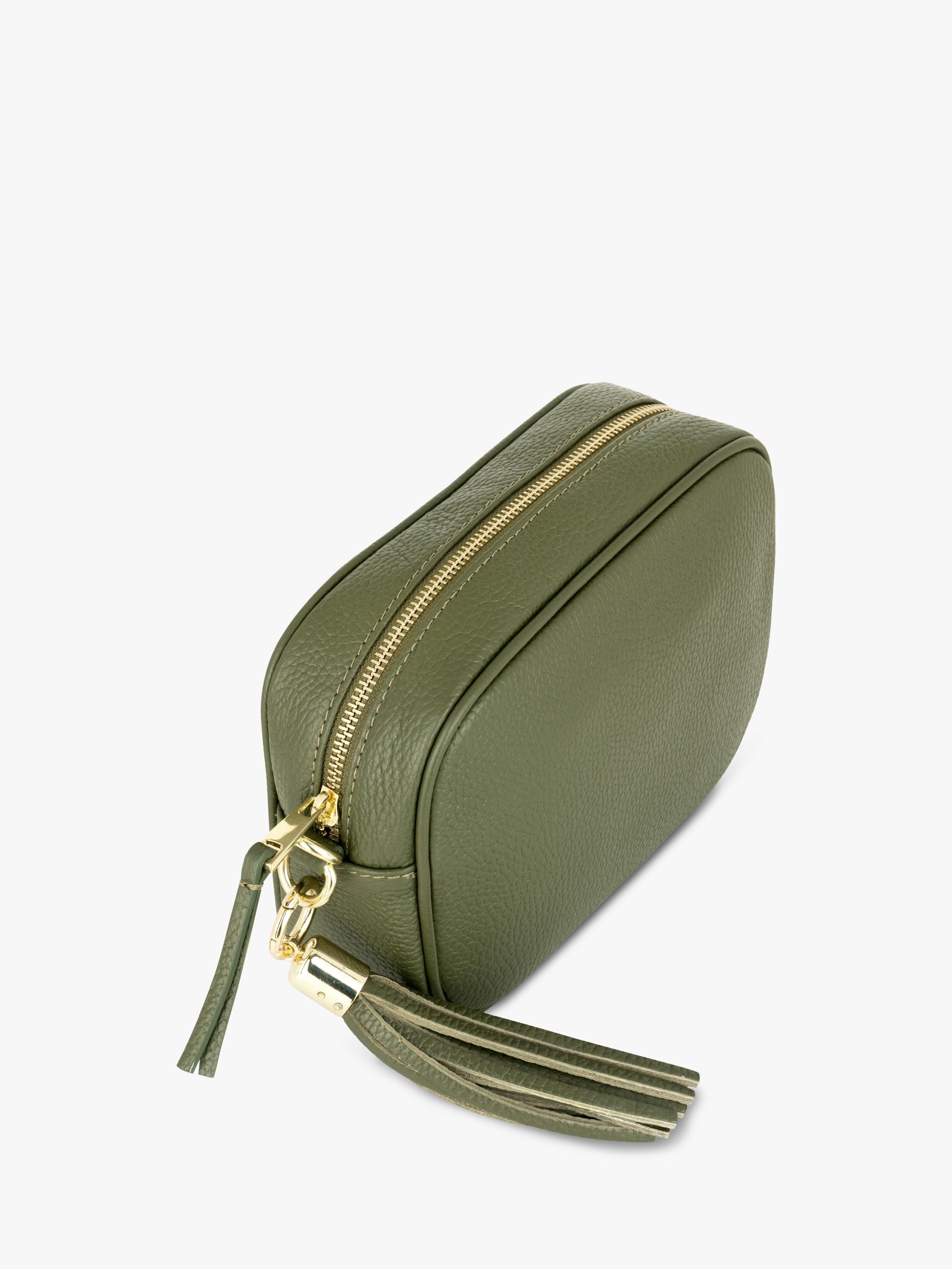 Apatchy London olive leather cross body bag with tassel (British brand)