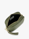 Apatchy London olive leather cross body bag with tassel (British brand)