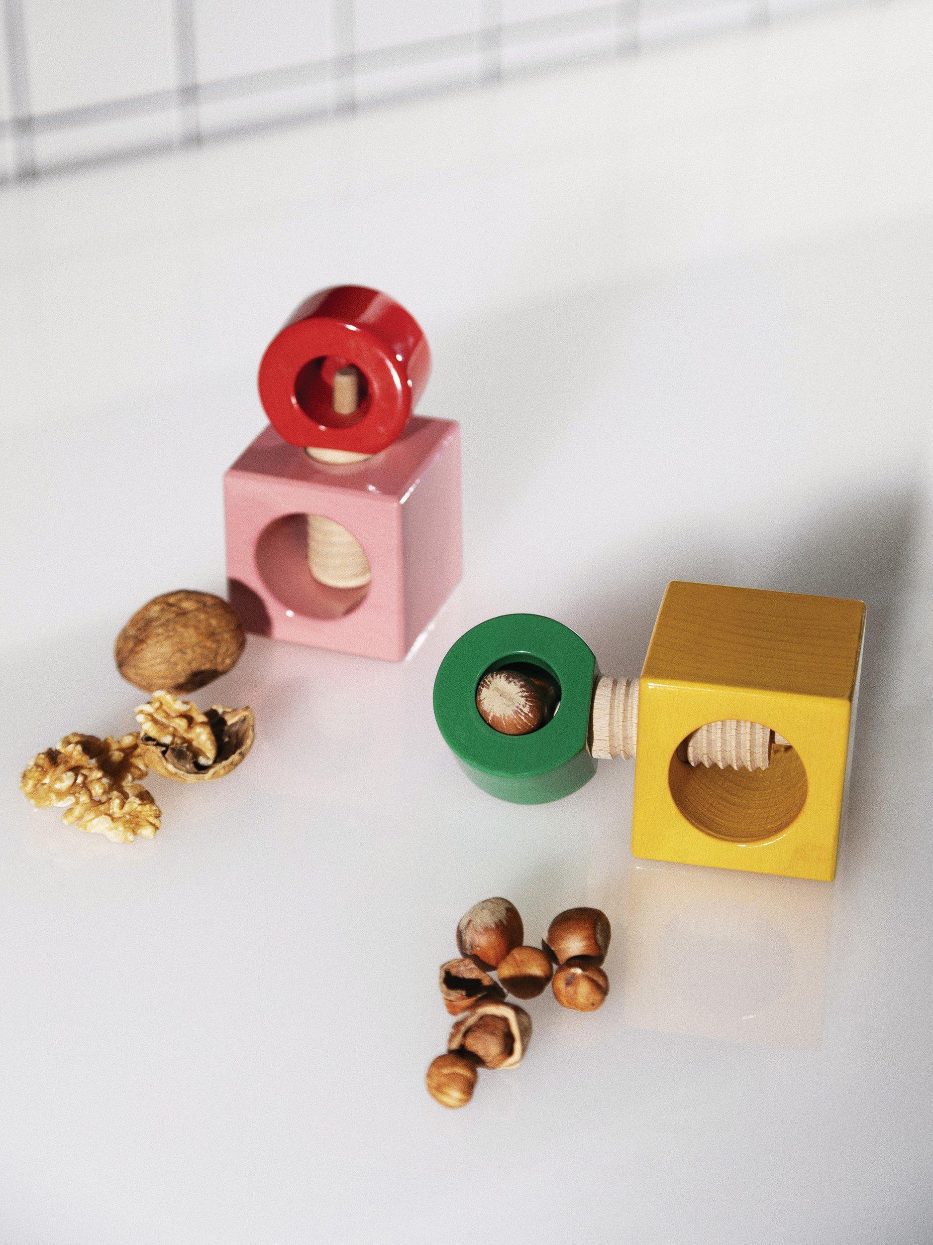 Alessi beech wood nutcracker in pink and red - British product
