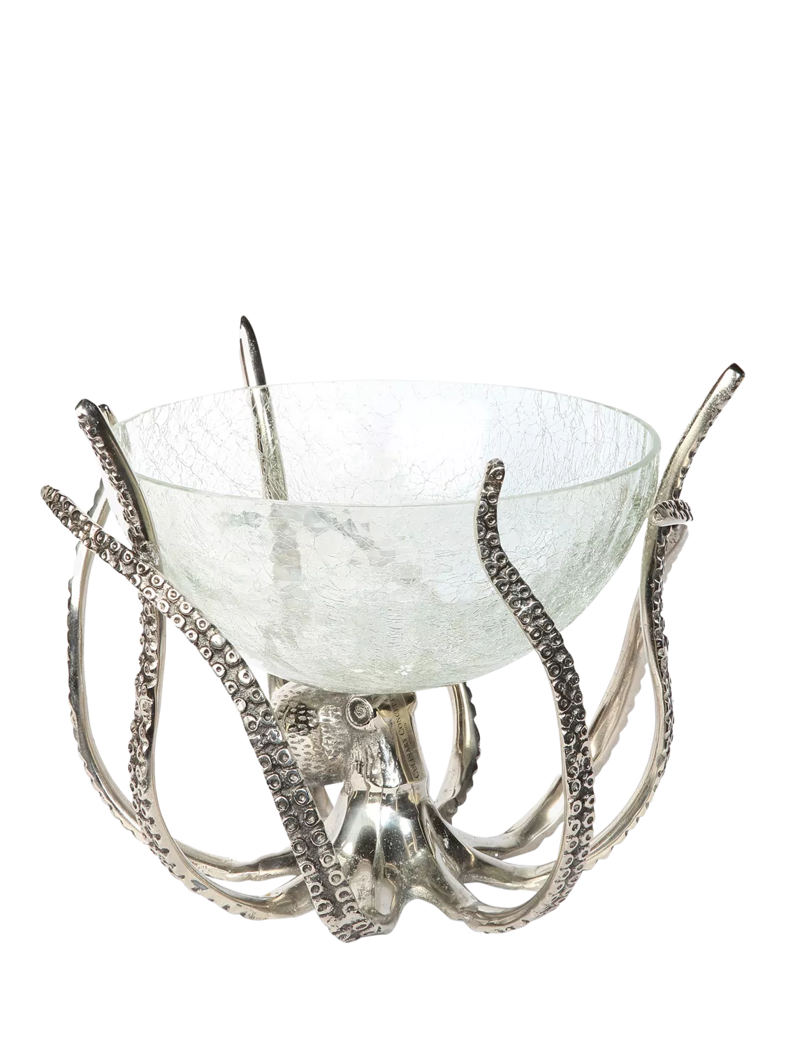 Culinary Concepts octopus aluminium stand glass crackle bowl, imported from the UK