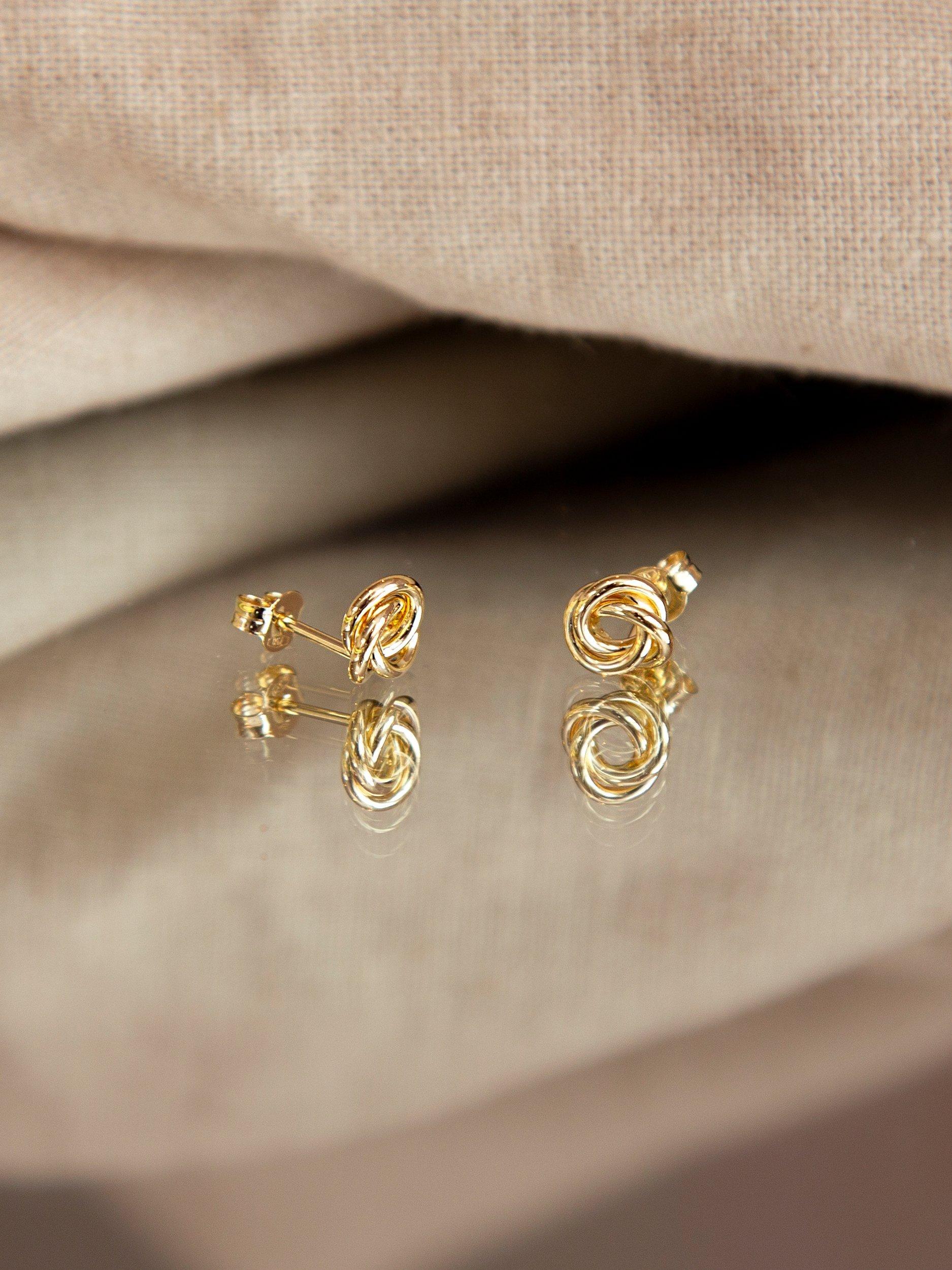 IBB 18ct yellow gold trinity knot stud earrings (British brand)