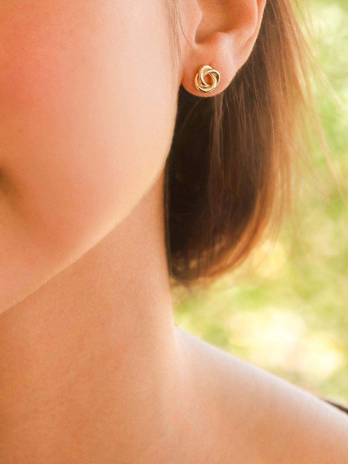 IBB 18ct yellow gold trinity knot stud earrings (British brand)