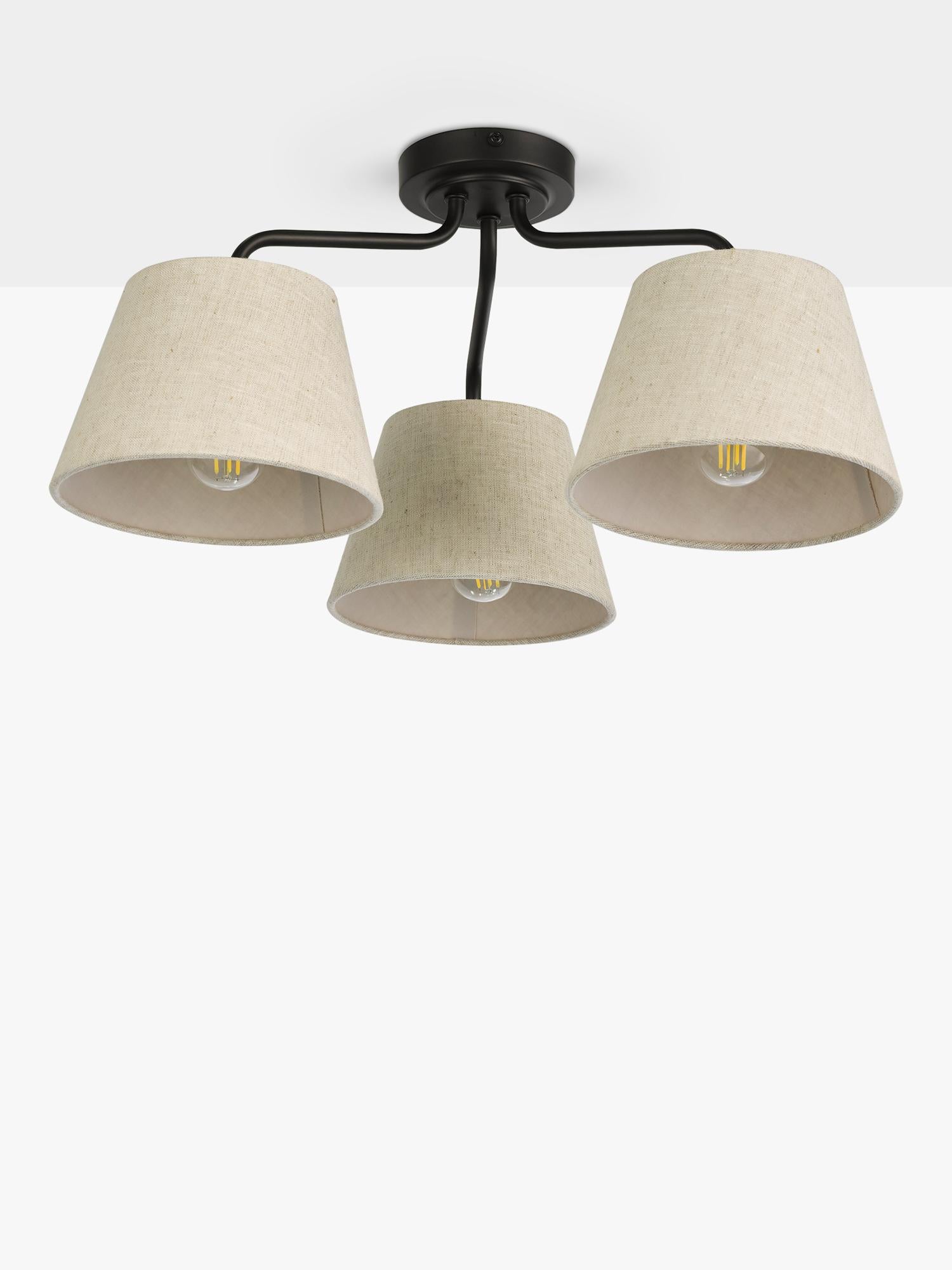 John Lewis Fulham 3 arm semi flush ceiling light with linen shades, UK version