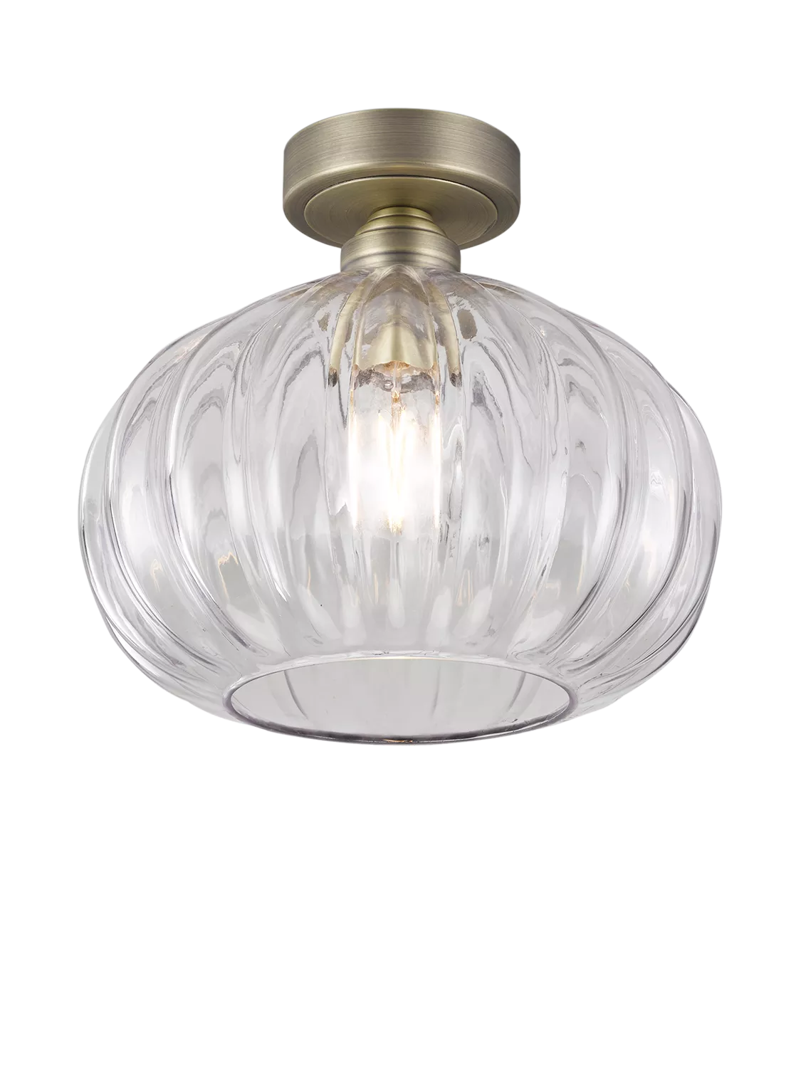 John Lewis pumpkin rib glass flush ceiling light antique brass - British product