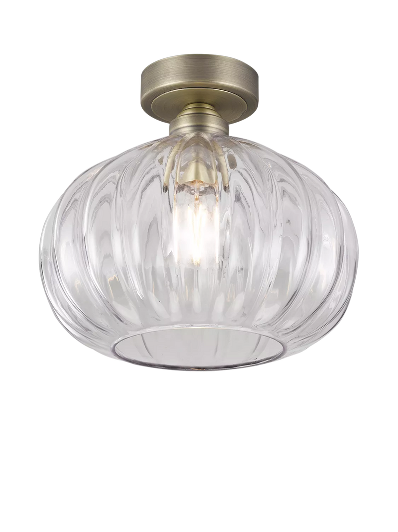 John Lewis pumpkin rib glass flush ceiling light antique brass - British product