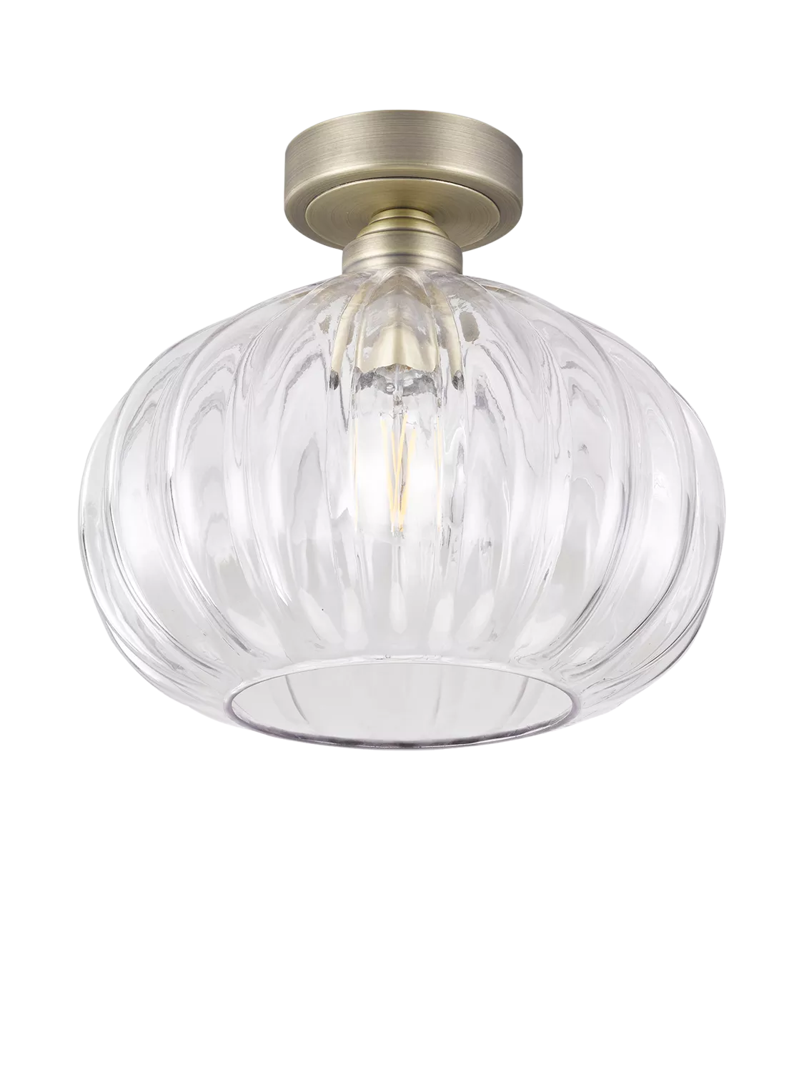 John Lewis pumpkin rib glass flush ceiling light antique brass - British product