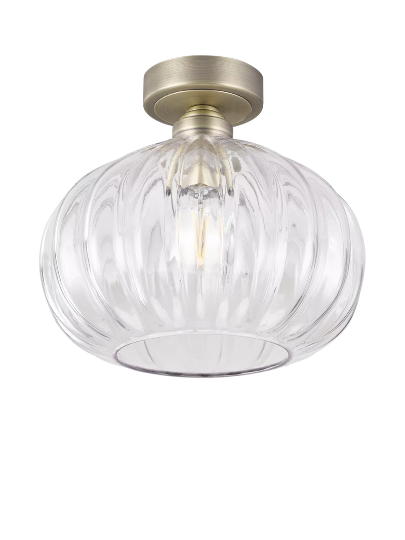 John Lewis pumpkin rib glass flush ceiling light antique brass - British product
