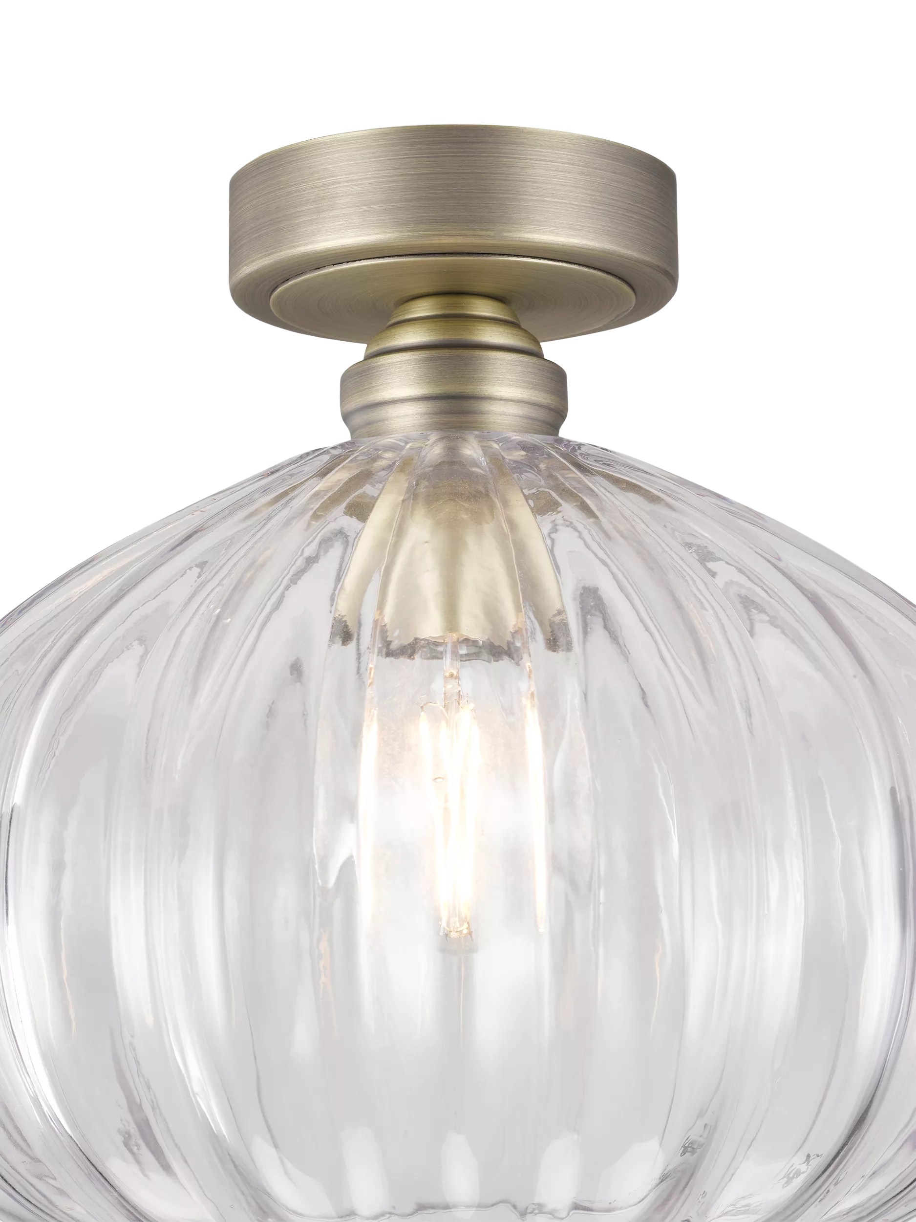 John Lewis pumpkin rib glass flush ceiling light antique brass - British product