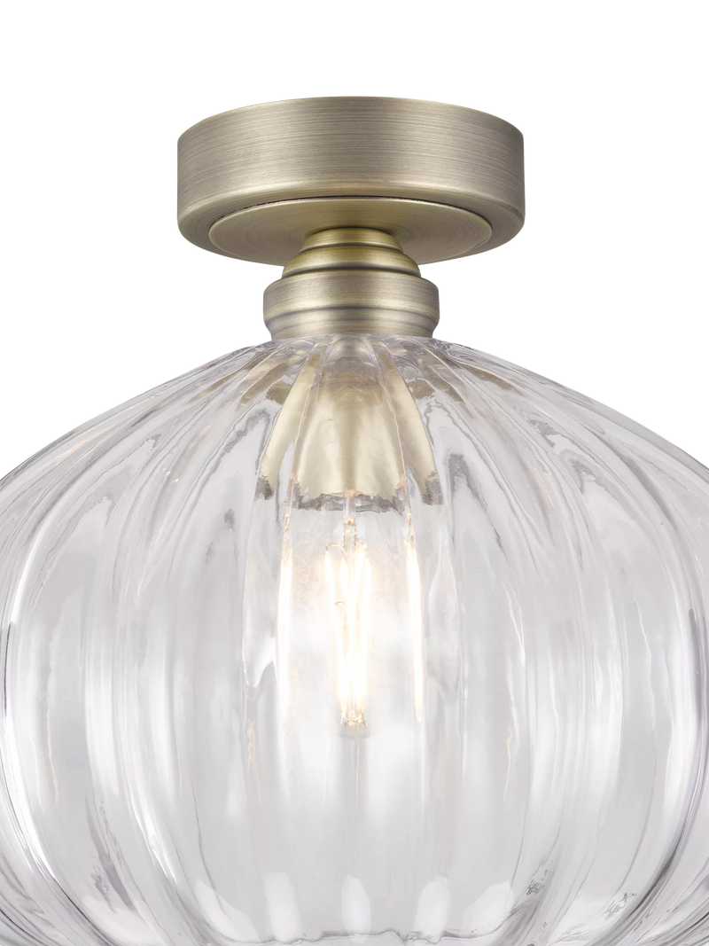 John Lewis pumpkin rib glass flush ceiling light antique brass - British product