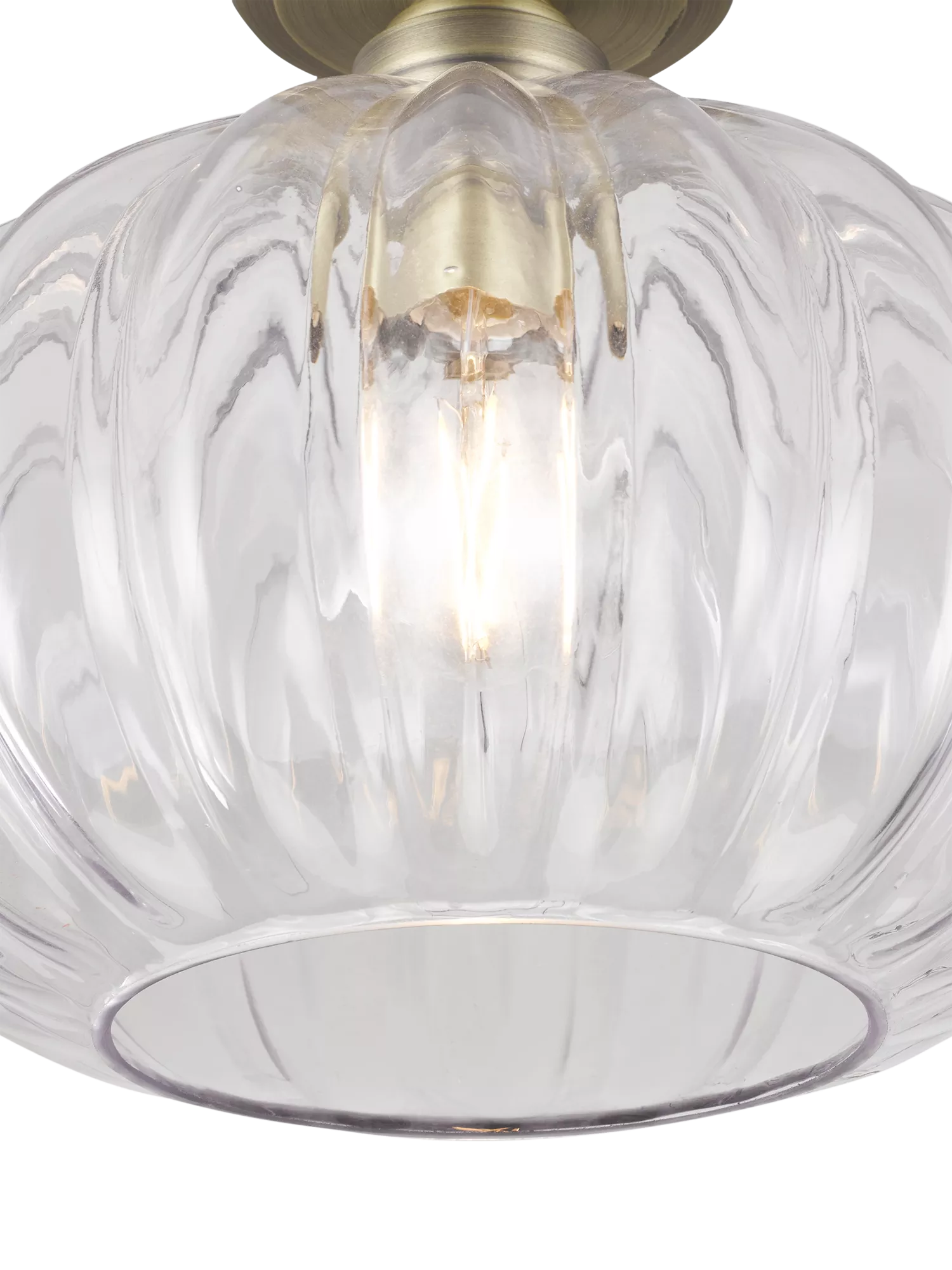 John Lewis pumpkin rib glass flush ceiling light antique brass - British product