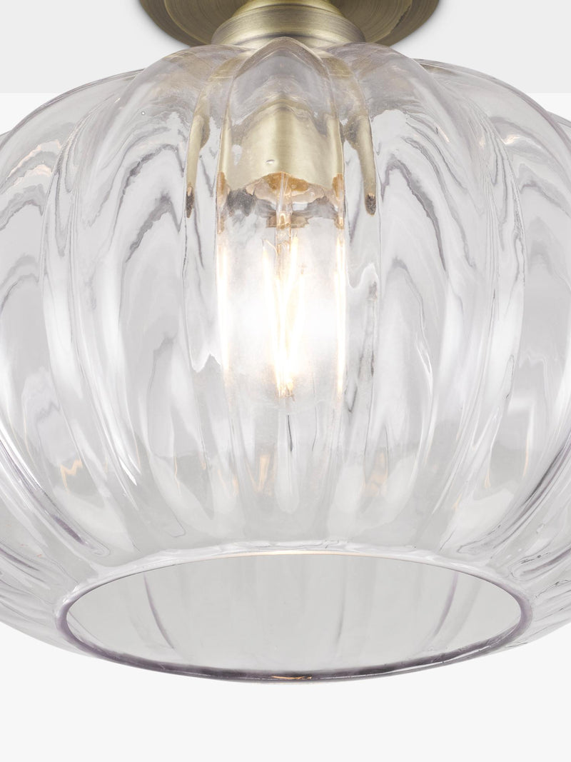 John Lewis pumpkin rib glass flush ceiling light antique brass - British product