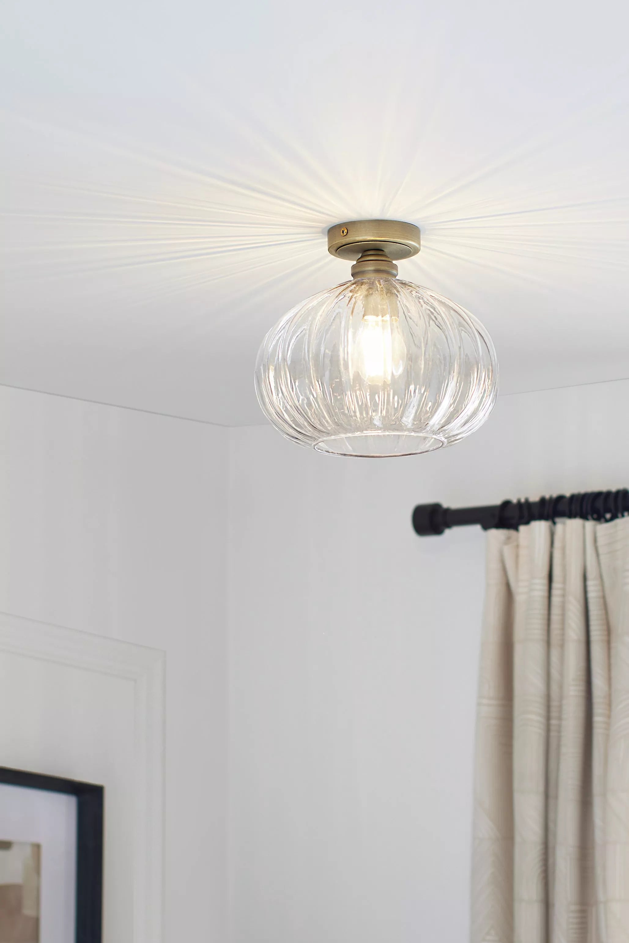John Lewis pumpkin rib glass flush ceiling light antique brass - British product