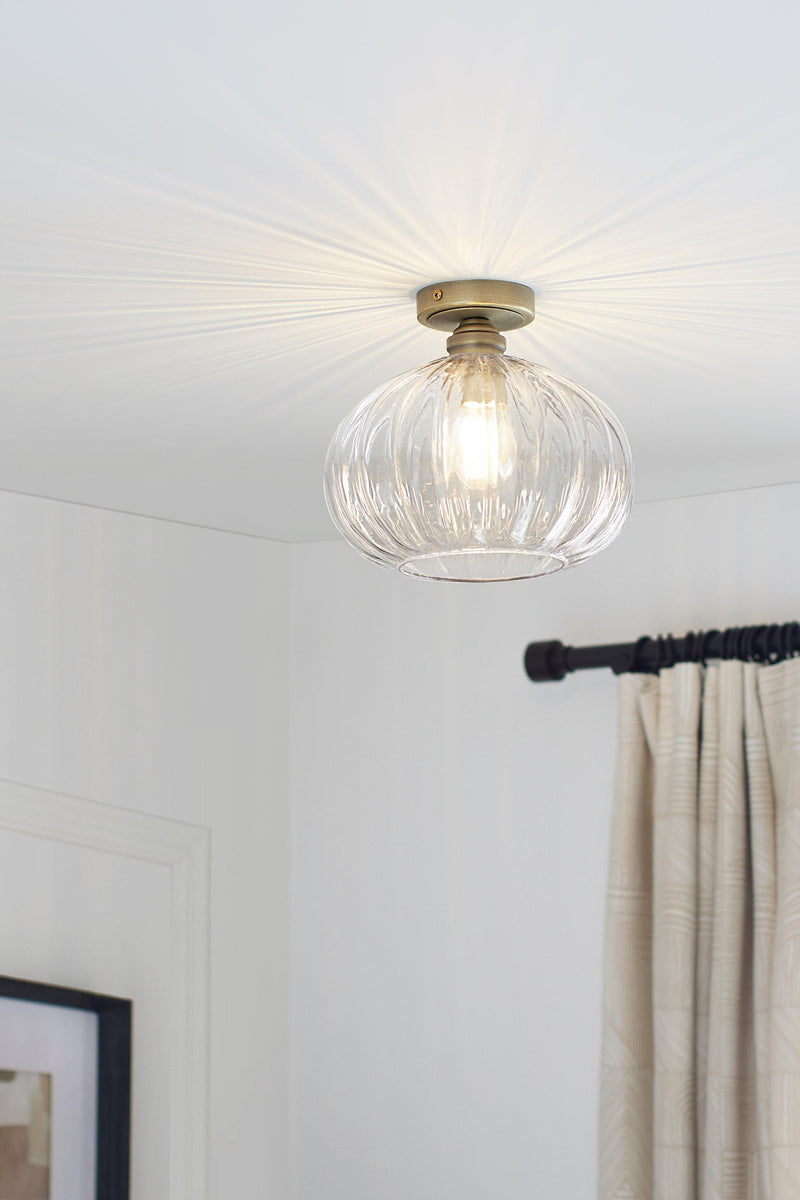 John Lewis pumpkin rib glass flush ceiling light antique brass - British product