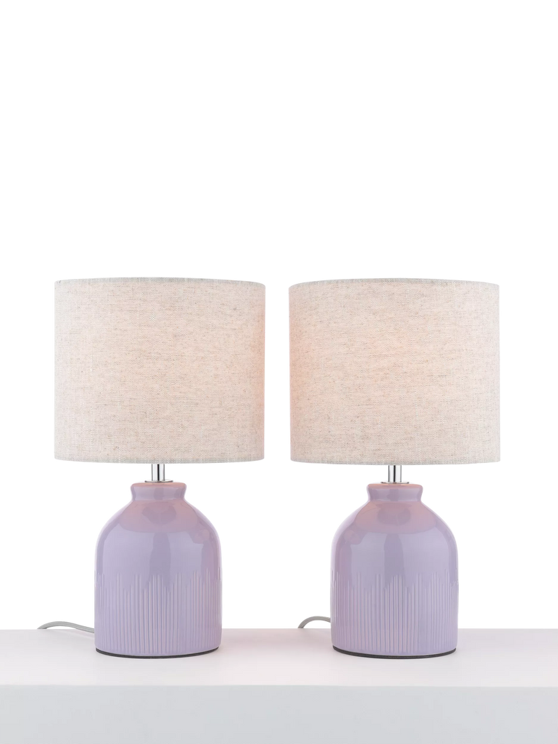 John Lewis Carlow Ceramic Table Lamp, Set of 2, Lilac
