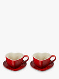 Le Creuset stoneware heart cups and saucers set, Cerise, 200ml, UK version