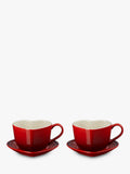 Le Creuset stoneware heart cups and saucers set, Cerise, 200ml, UK version