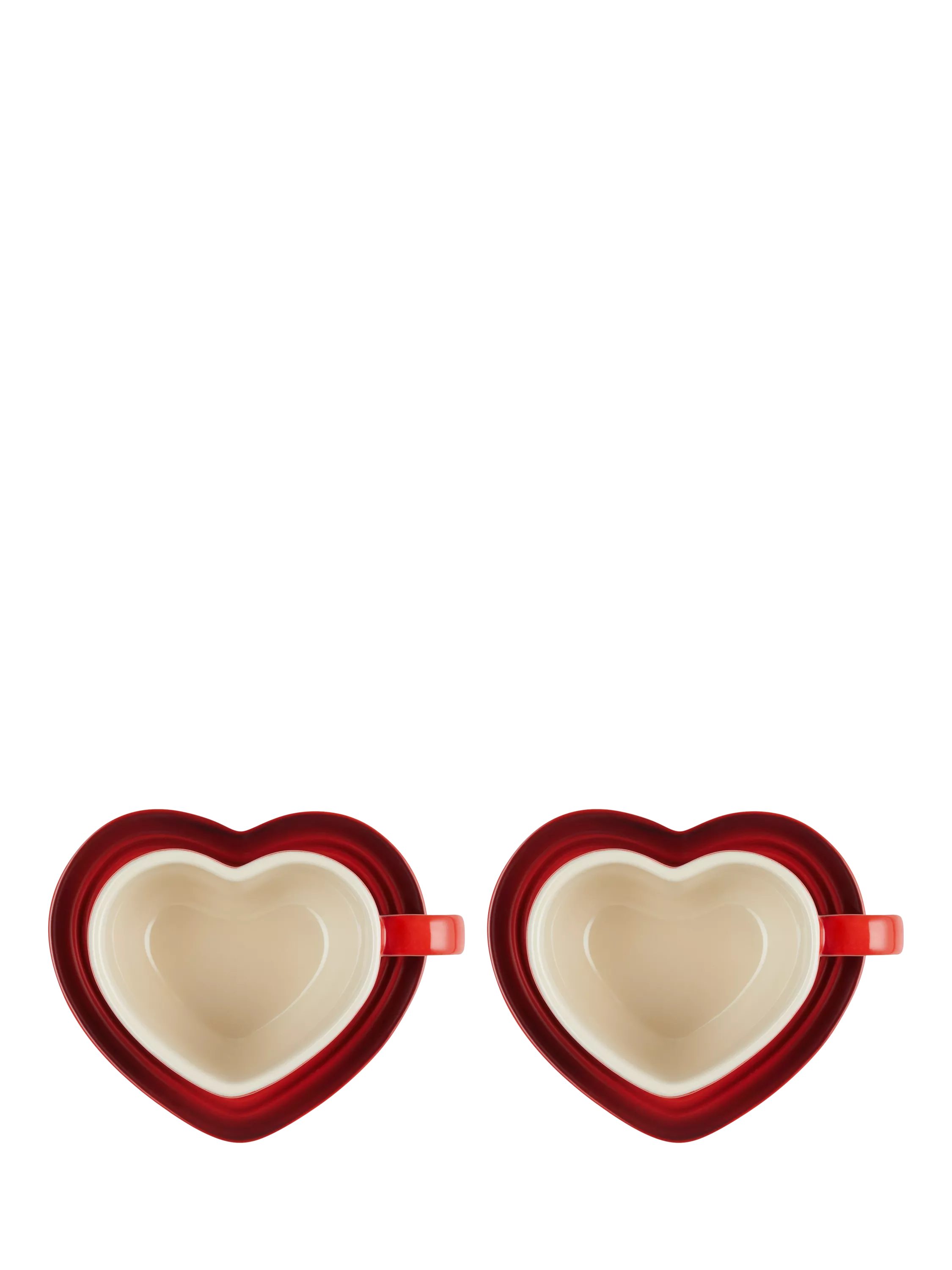 Le Creuset stoneware heart cups and saucers set, Cerise, 200ml, UK version
