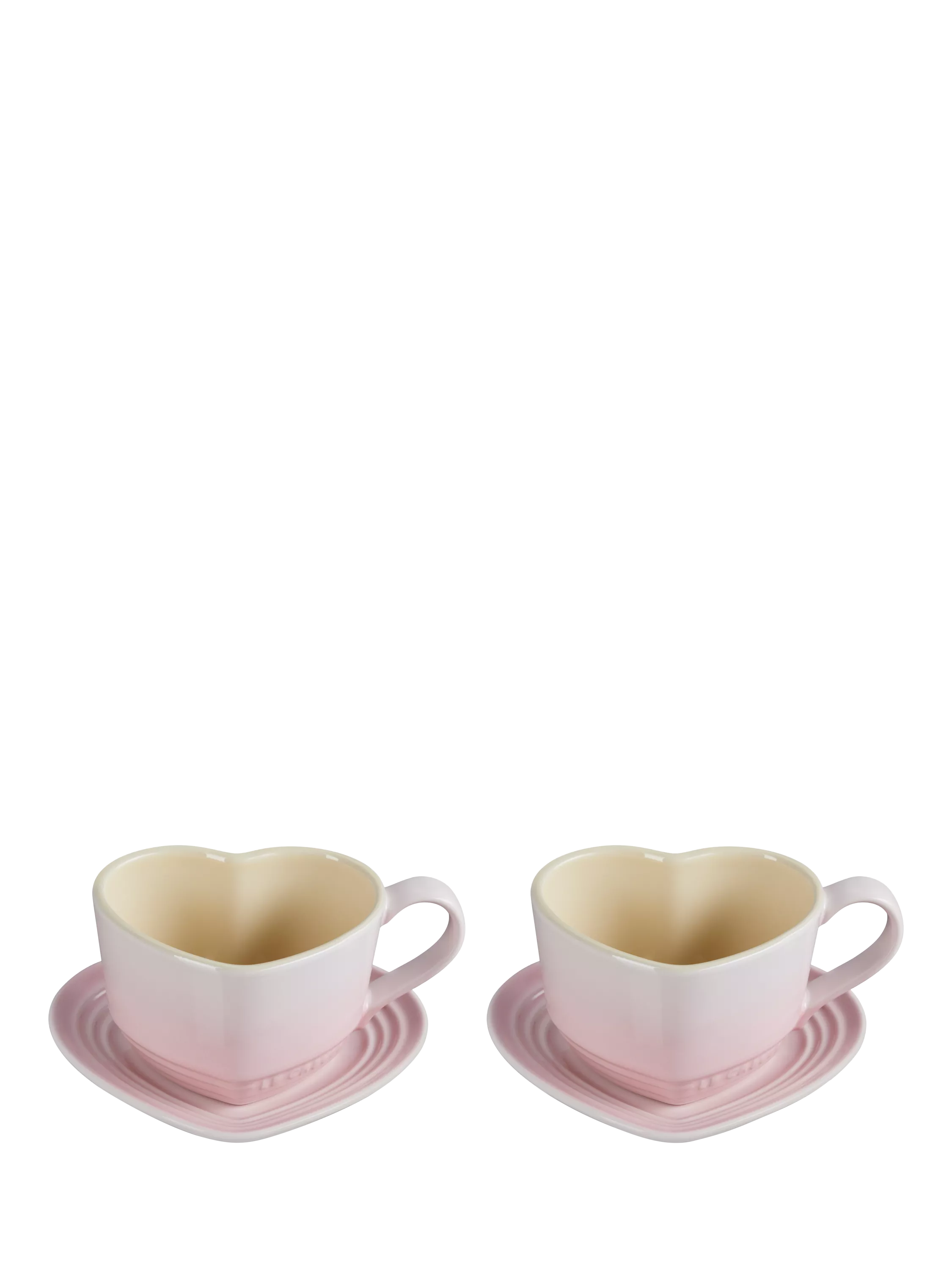 Le Creuset Stoneware Heart Cups & Saucers, Set of 2, 200ml, Shell Pink