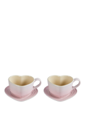 Le Creuset Stoneware Heart Cups & Saucers, Set of 2, 200ml, Shell Pink
