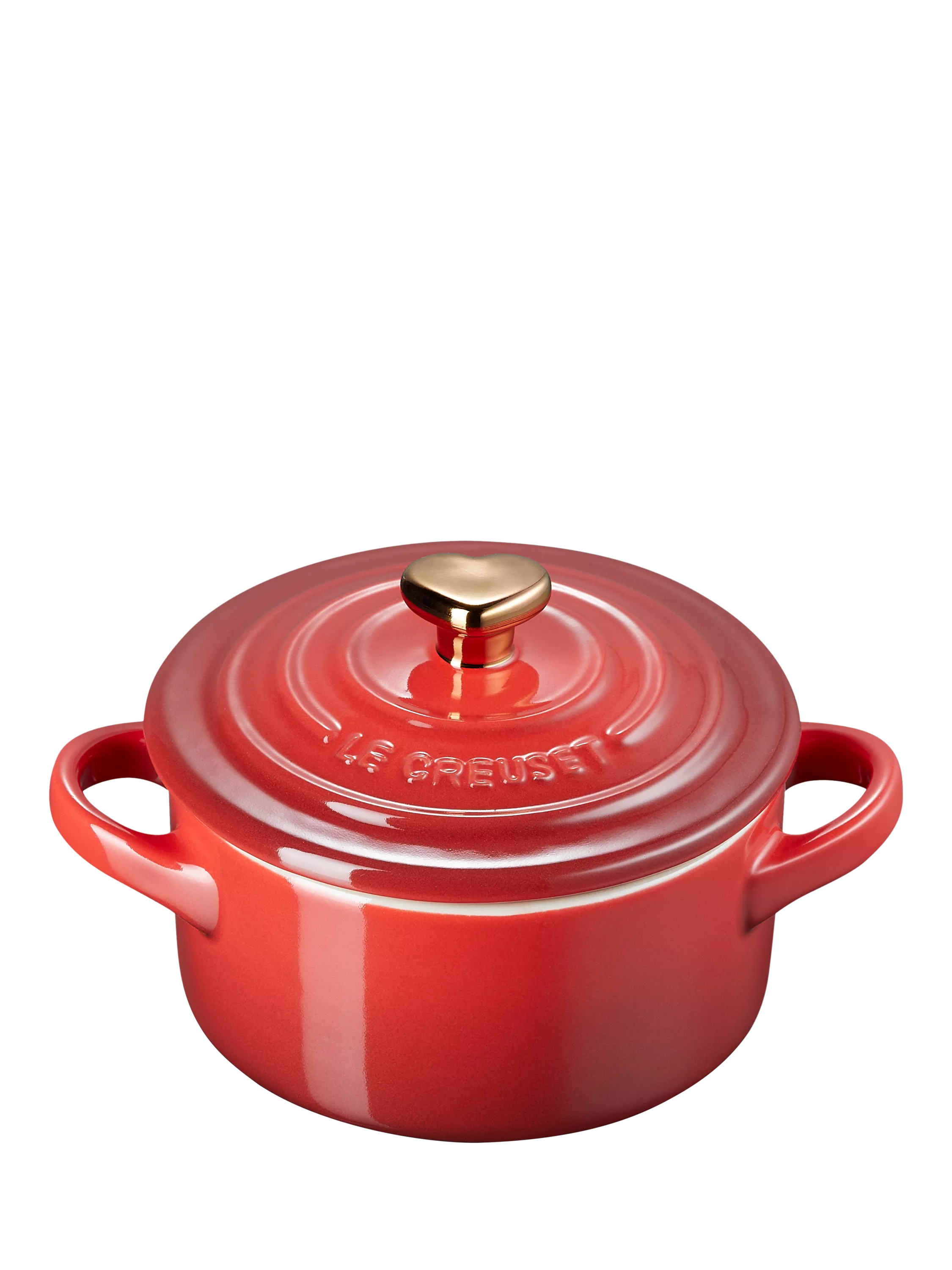 Le Creuset mini round stoneware casserole with heart-shaped lid knob, 10cm, UK version