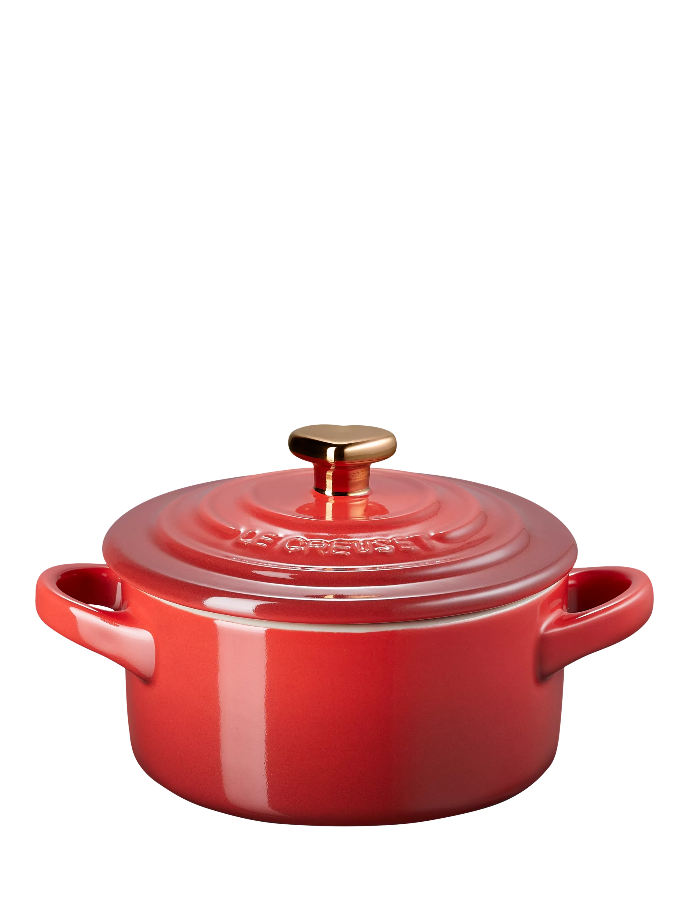 Le Creuset mini round stoneware casserole with heart-shaped lid knob, 10cm, UK version