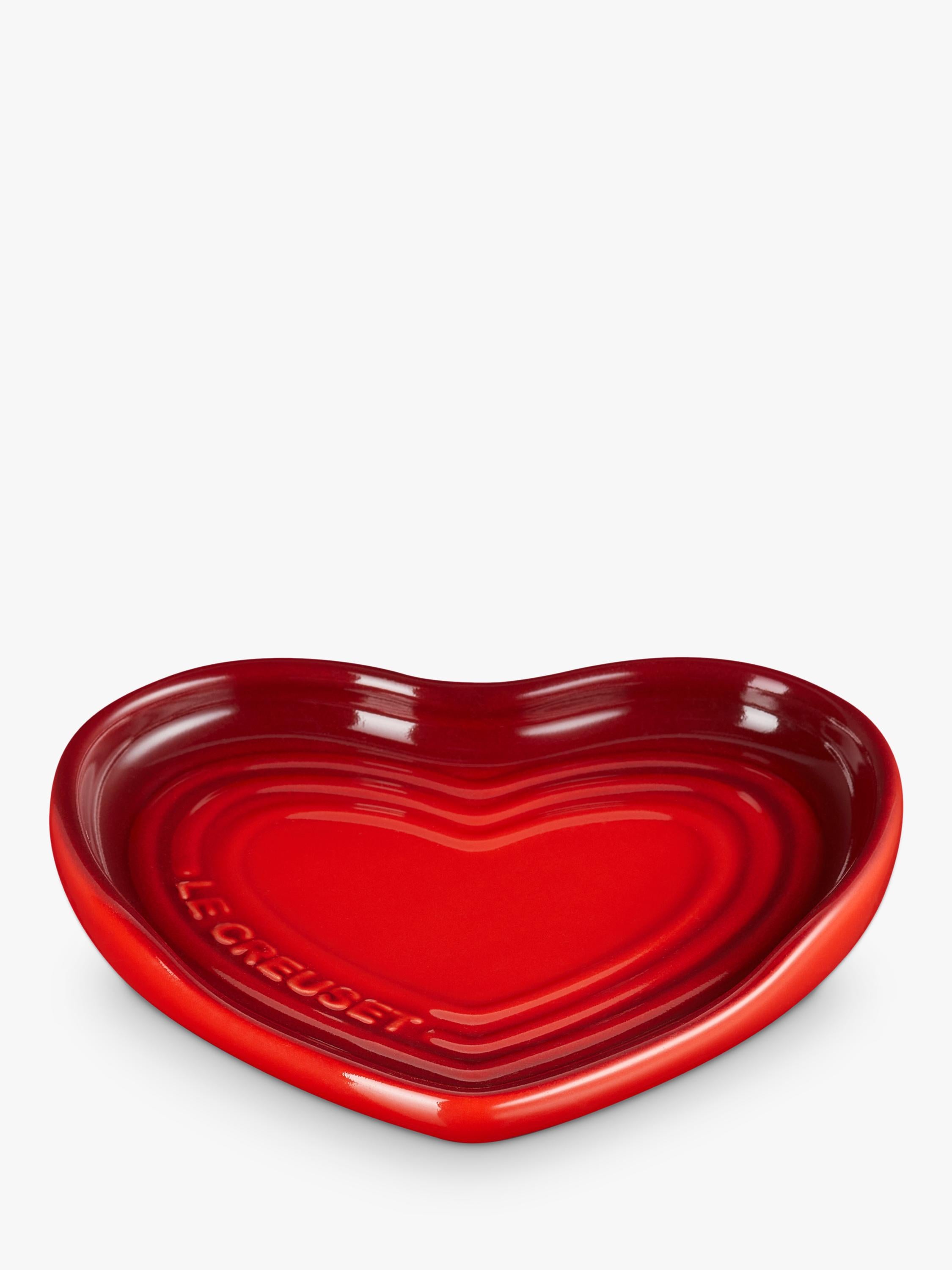 Le Creuset heart-shaped stoneware spoon rest in Cerise red, UK version