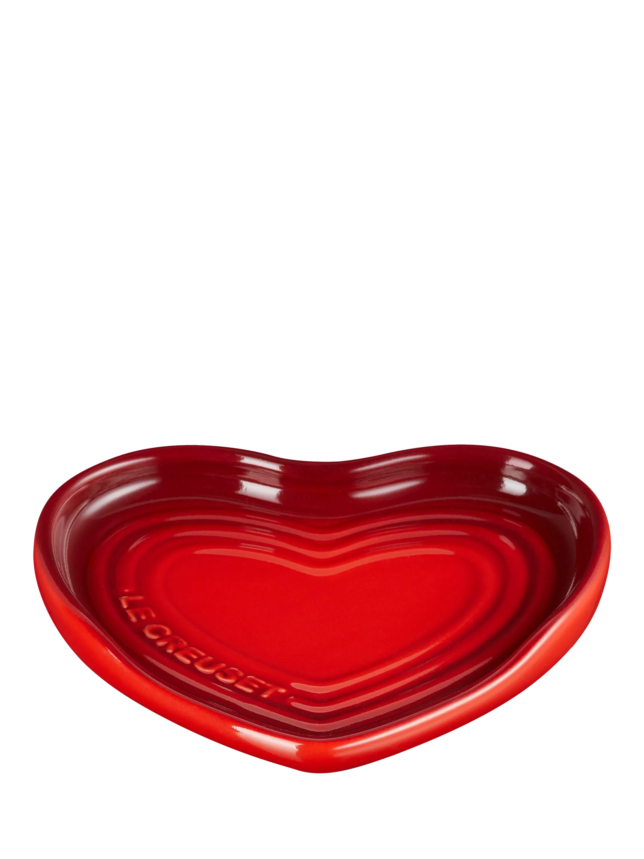 Le Creuset heart-shaped stoneware spoon rest in Cerise red, UK version