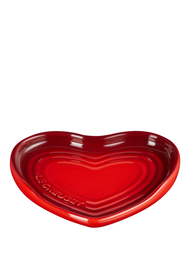 Le Creuset heart-shaped stoneware spoon rest in Cerise red, UK version