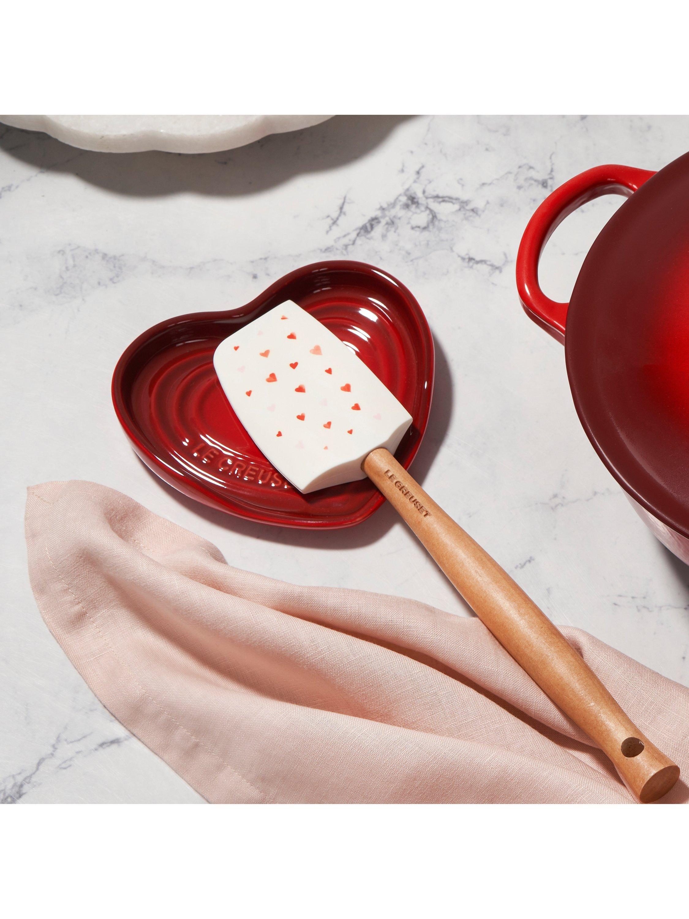 Le Creuset heart-shaped stoneware spoon rest in Cerise red, UK version