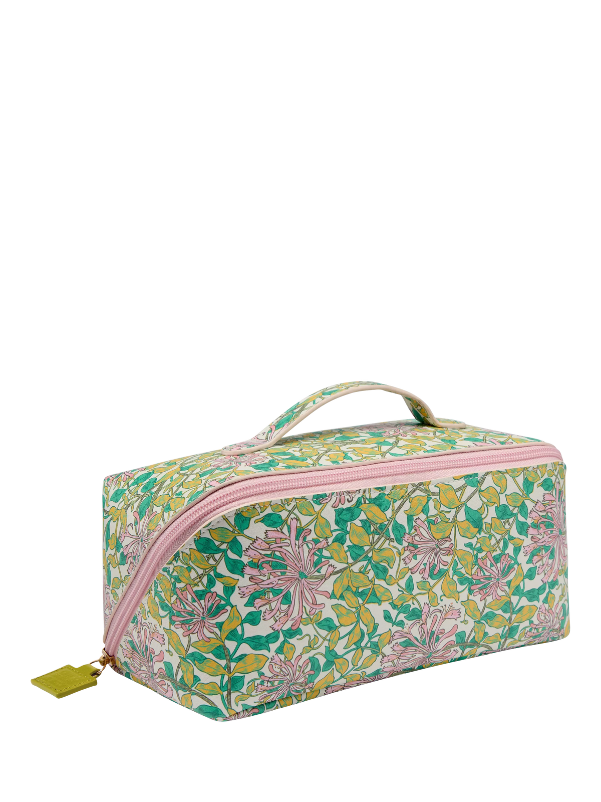 William Morris At Home Honeysuckle beauty wash bag, green and pink (British brand)