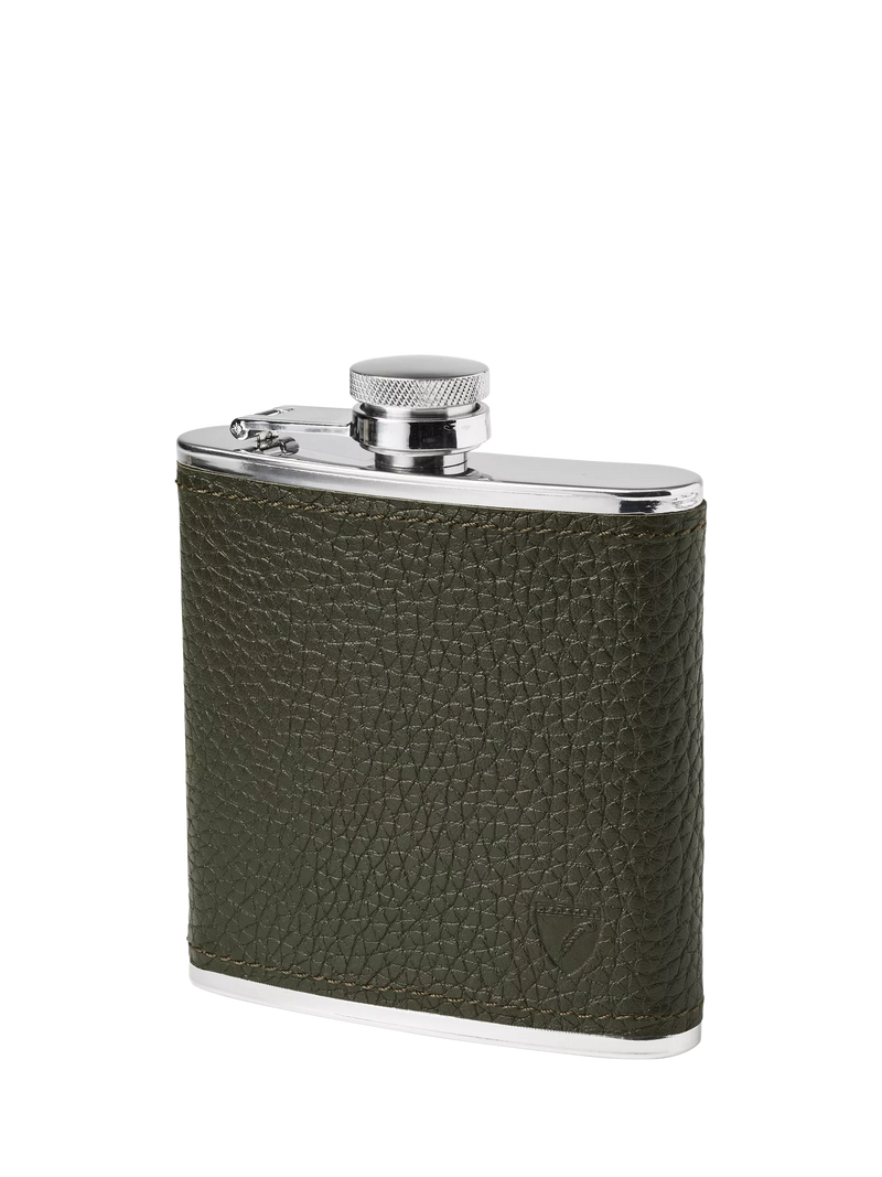 Aspinal of London Classic Pebble Leather Stainless Steel Hip Flask 5oz