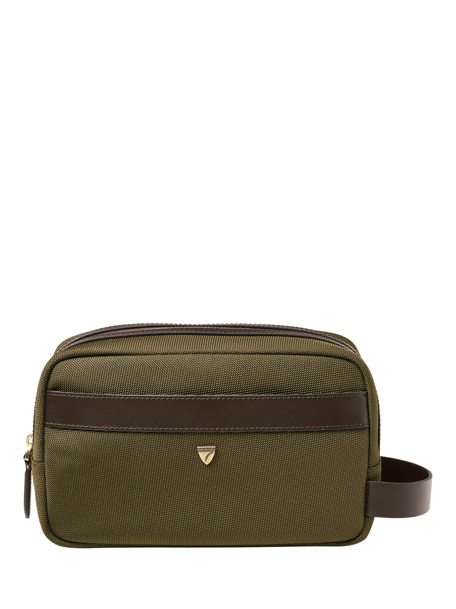 Aspinal of London zipped washbag in khaki, British product